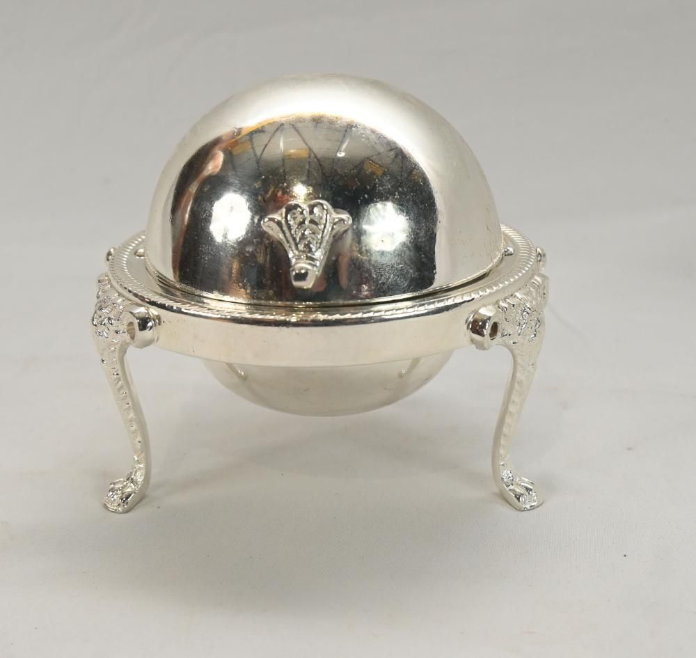 Silver Plated Ashtray With Glass Insert And Dome Cover photo Home Decor