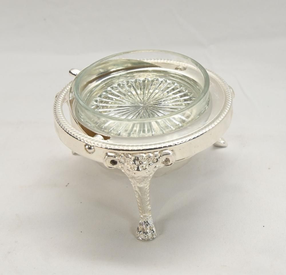 Silver Plated Ashtray With Glass Insert And Dome Cover photo 125.0
