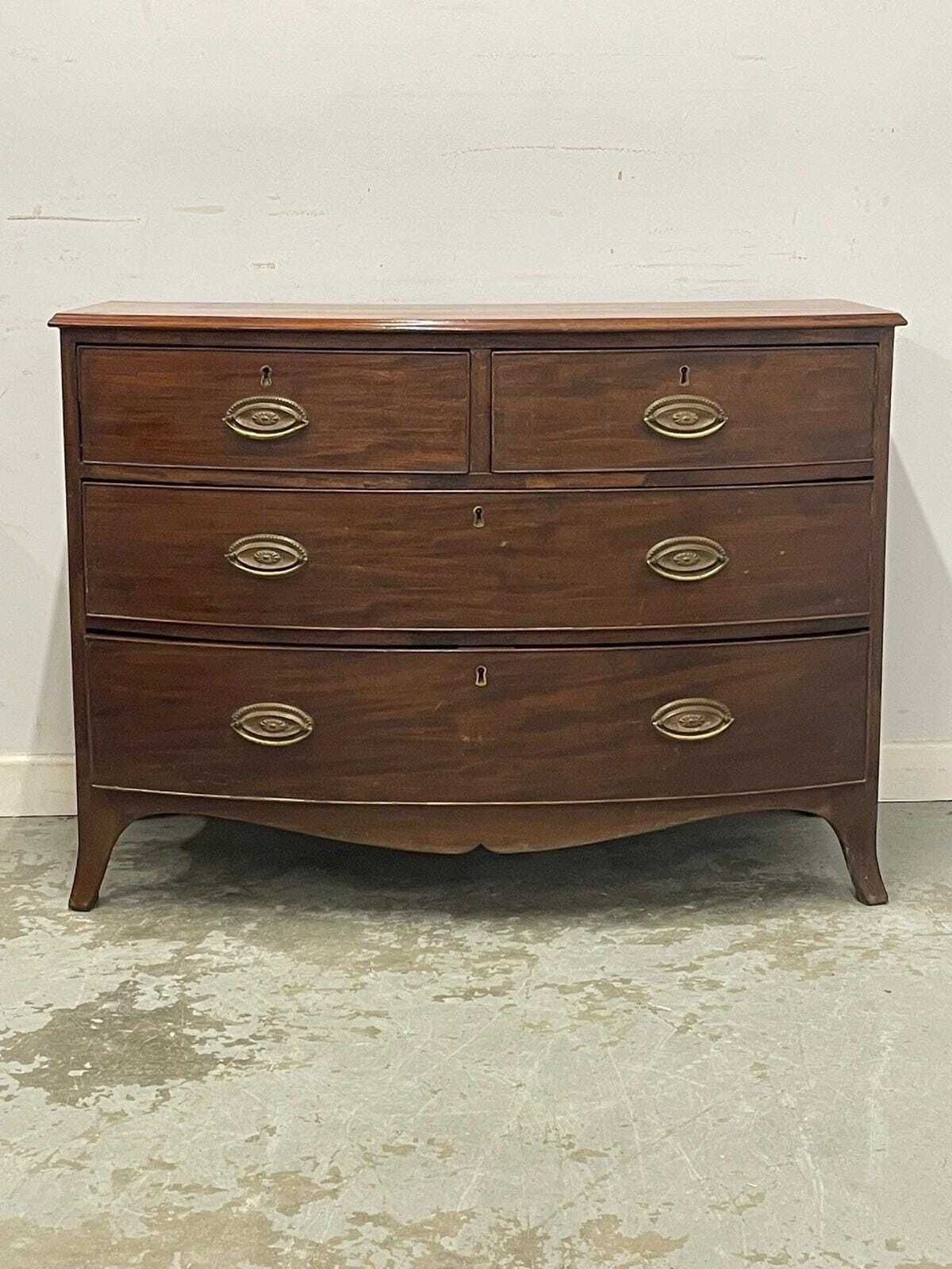 Vintage Bow Front Chest Of Drawers, Mahogany Style Dresser With Brass Handles photo Furniture