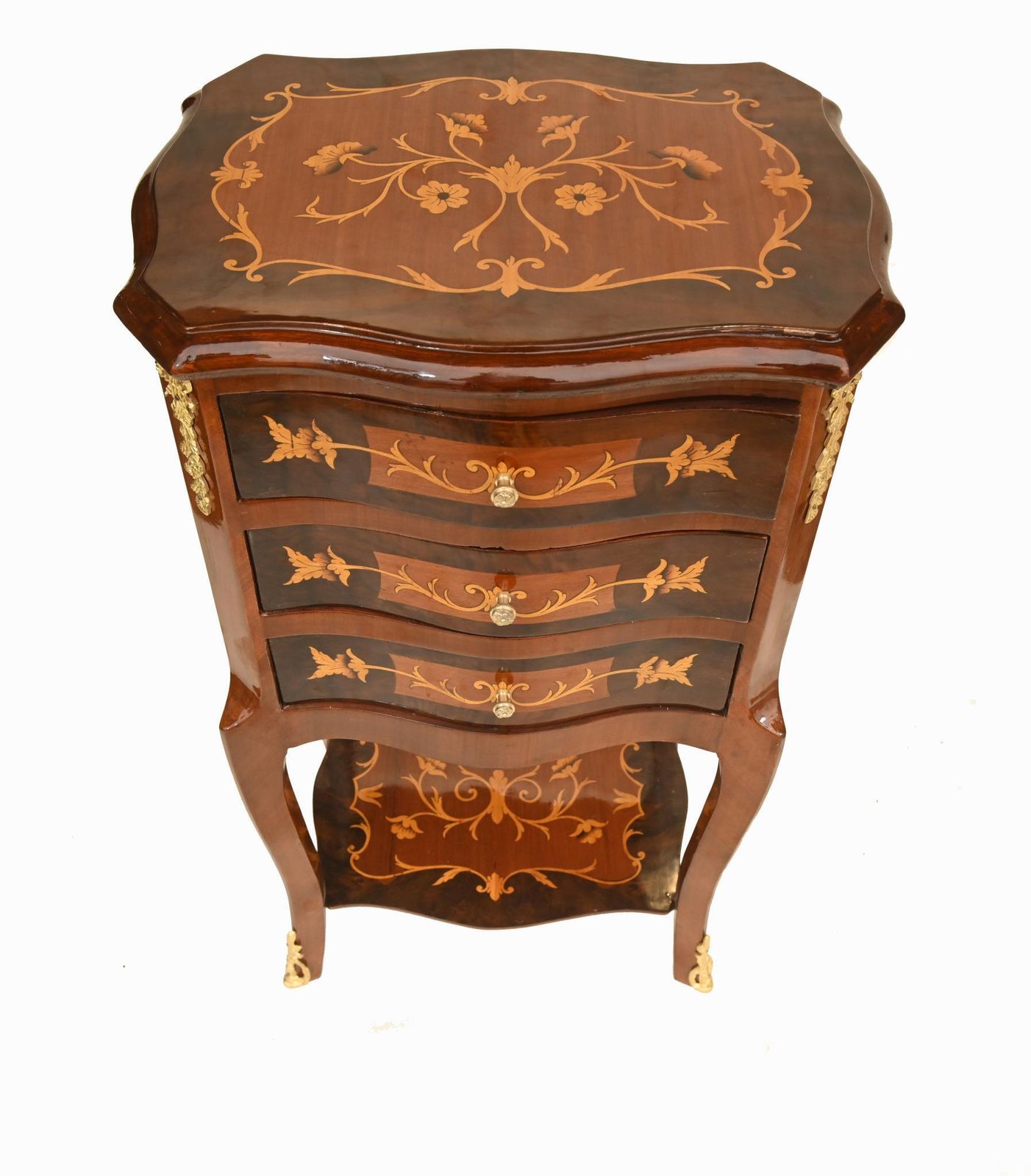 Pair French Kingwood & Marquetry Bedside Tables Louis XV Style photo furniture
