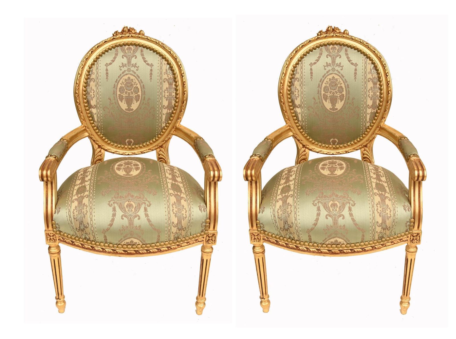 Pair French Giltwood Salon Armchairs Louis XVI Style