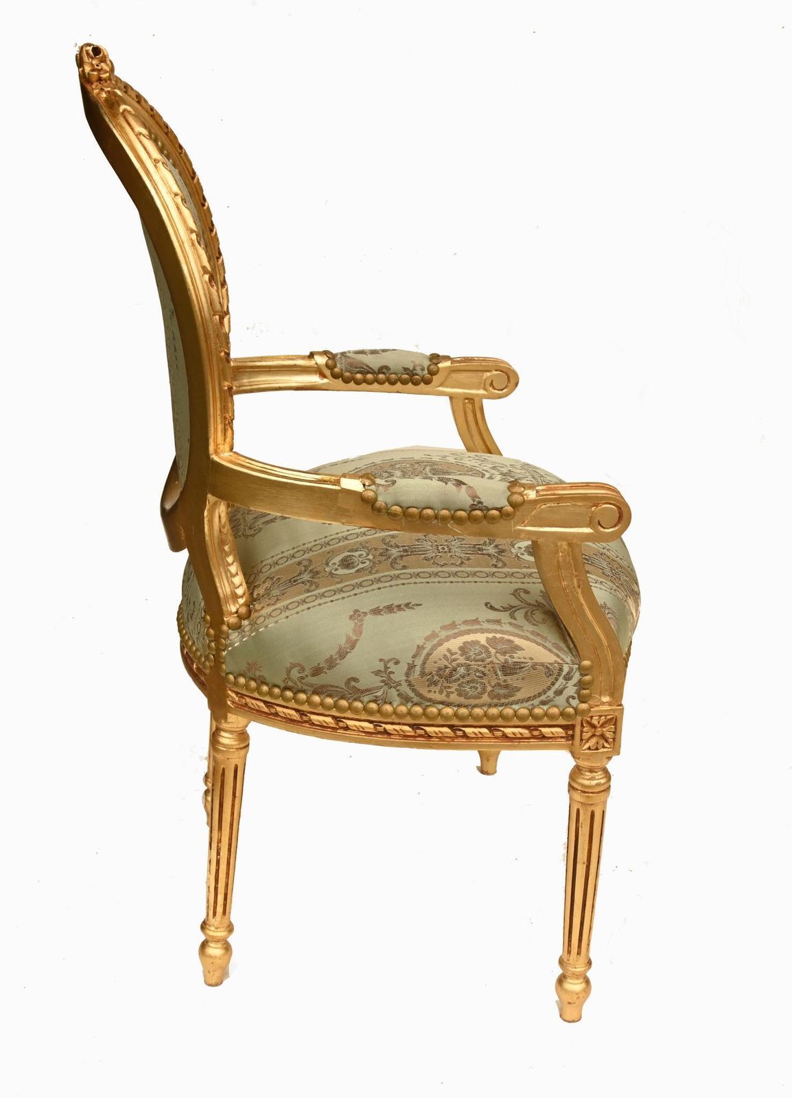 Pair French Giltwood Salon Armchairs Louis XVI Style photo vintage