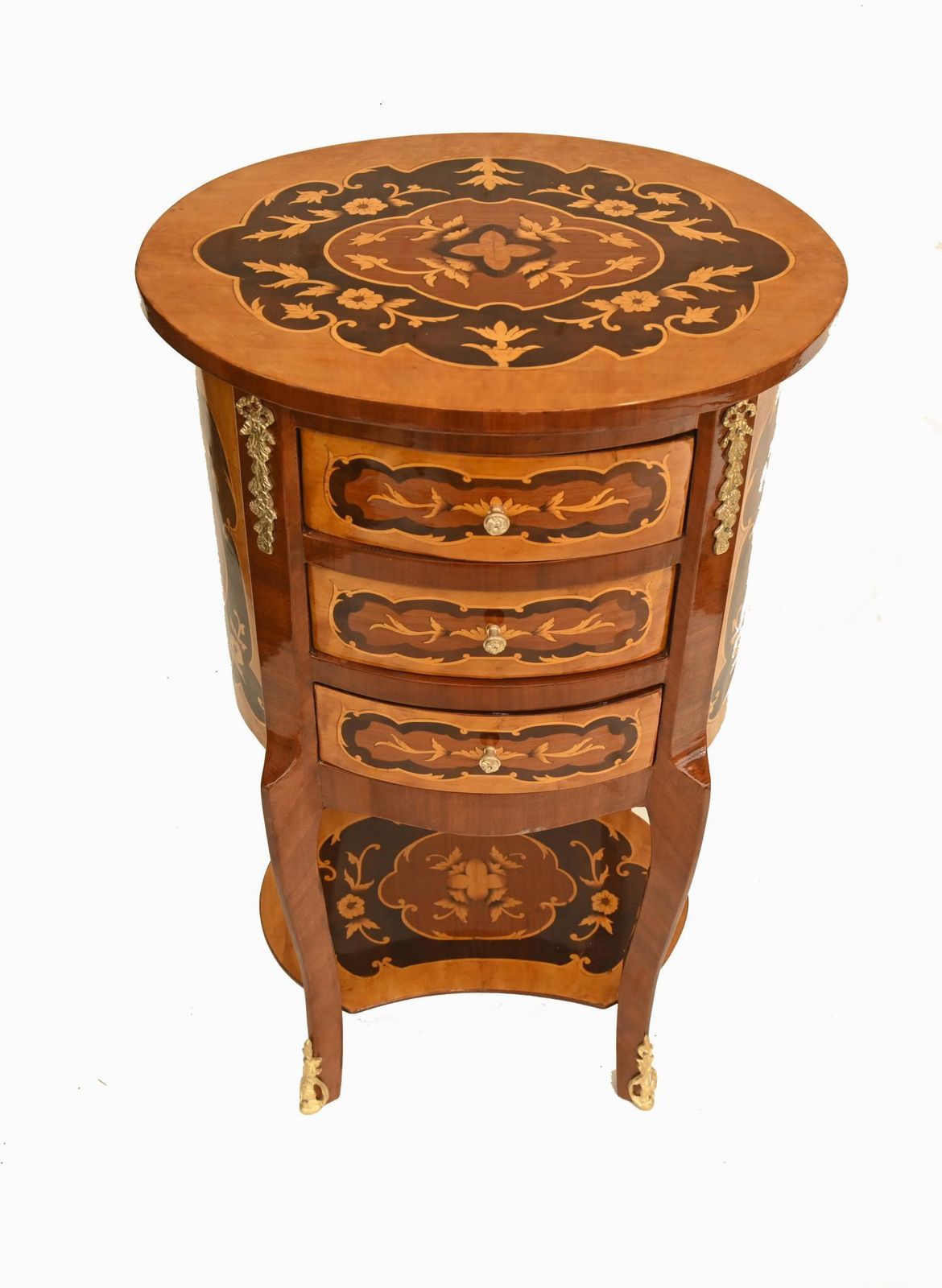 Pair French Marquetry Bedside Chests Nightstands Louis XVI Revival photo for sale
