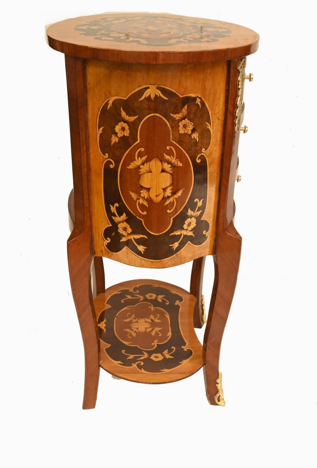 Pair French Marquetry Bedside Chests Nightstands Louis XVI Revival photo vintage