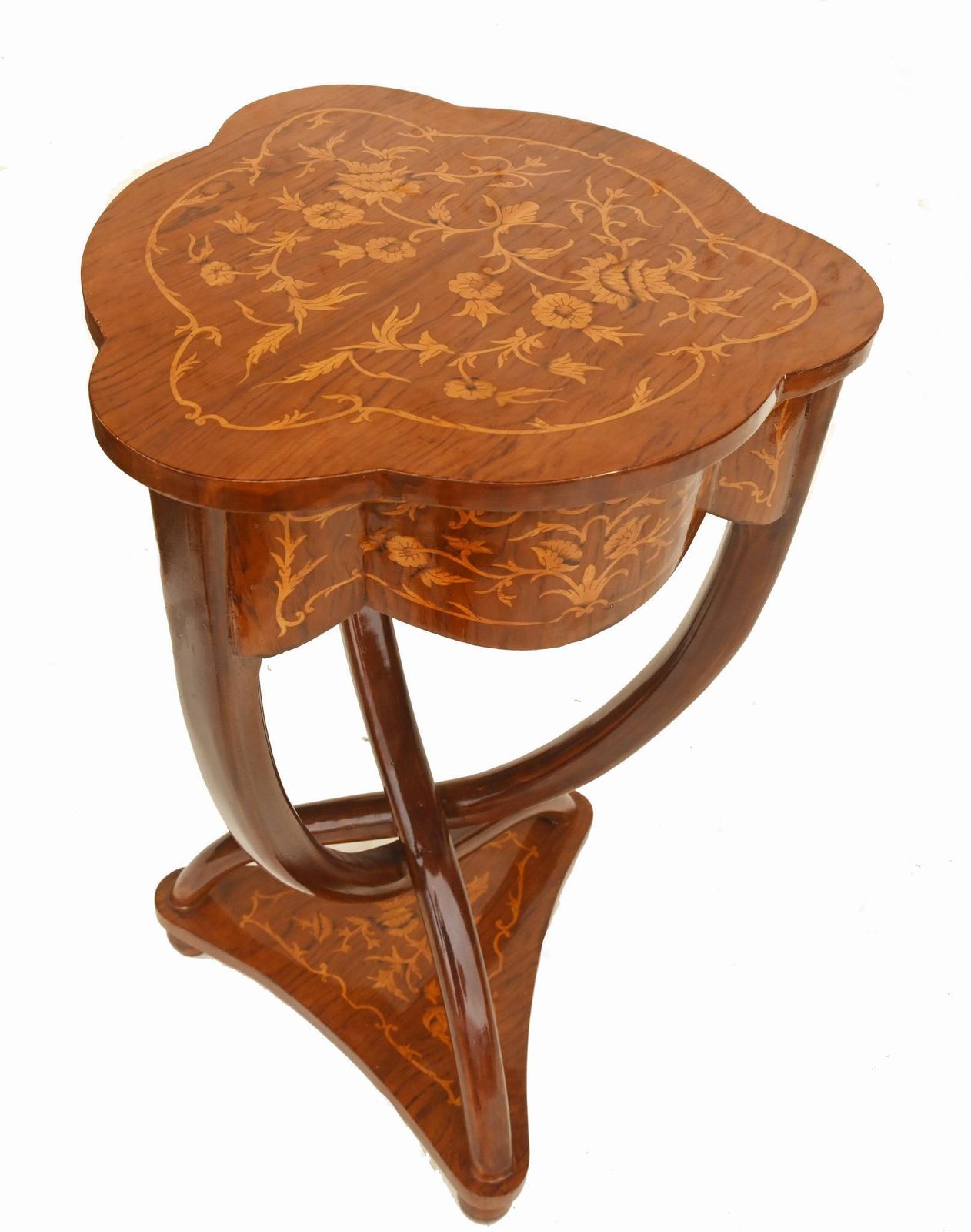 Pair Art Nouveau Revival Side Tables Occasional French Marquetry photo vintage