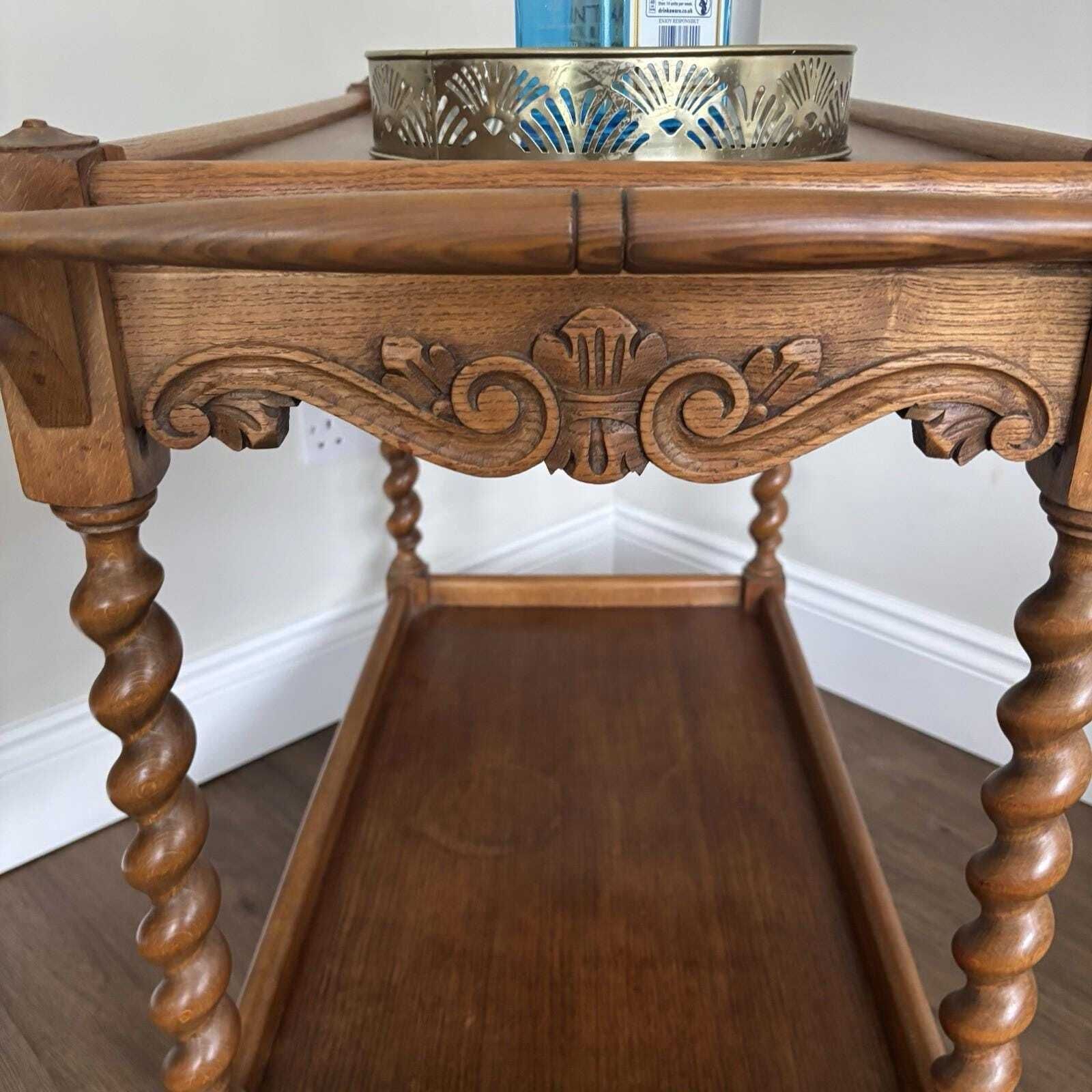 270.0 Vintage Wooden Drinks Trolley With Carved Detail, Bar Cart On Castors photo
