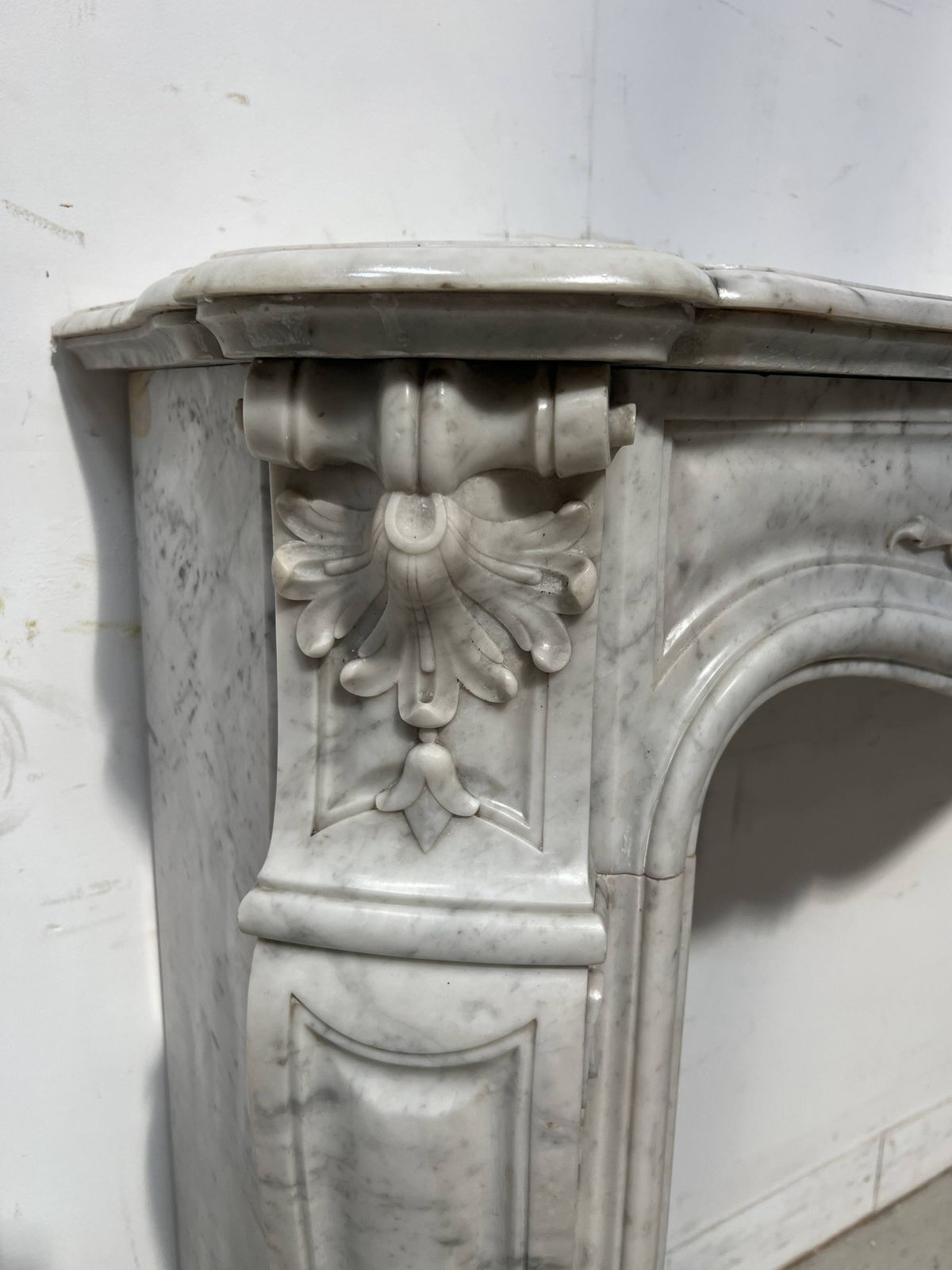 photo buy Louis XV Style White Carrara Marble Fireplace, 19th Century.