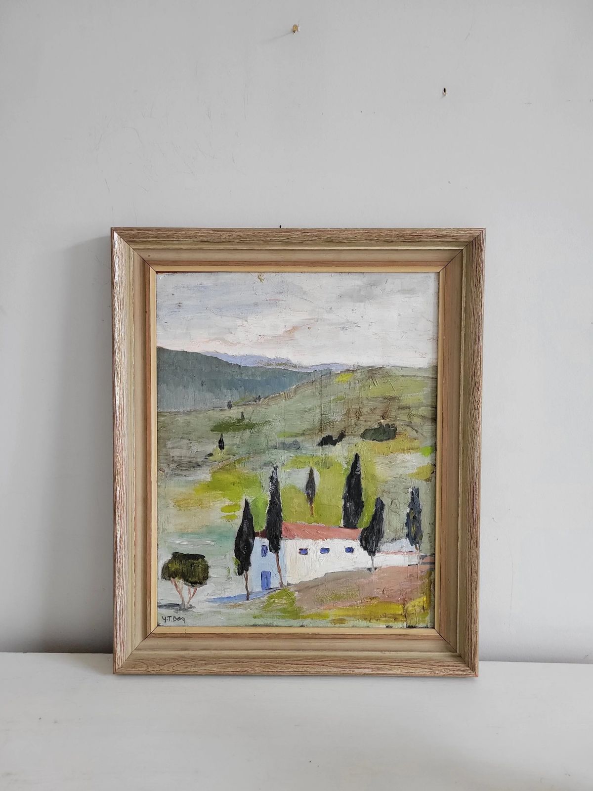 White House & Cypress Trees   Mid Century Vintage Landscape Painting photo Art