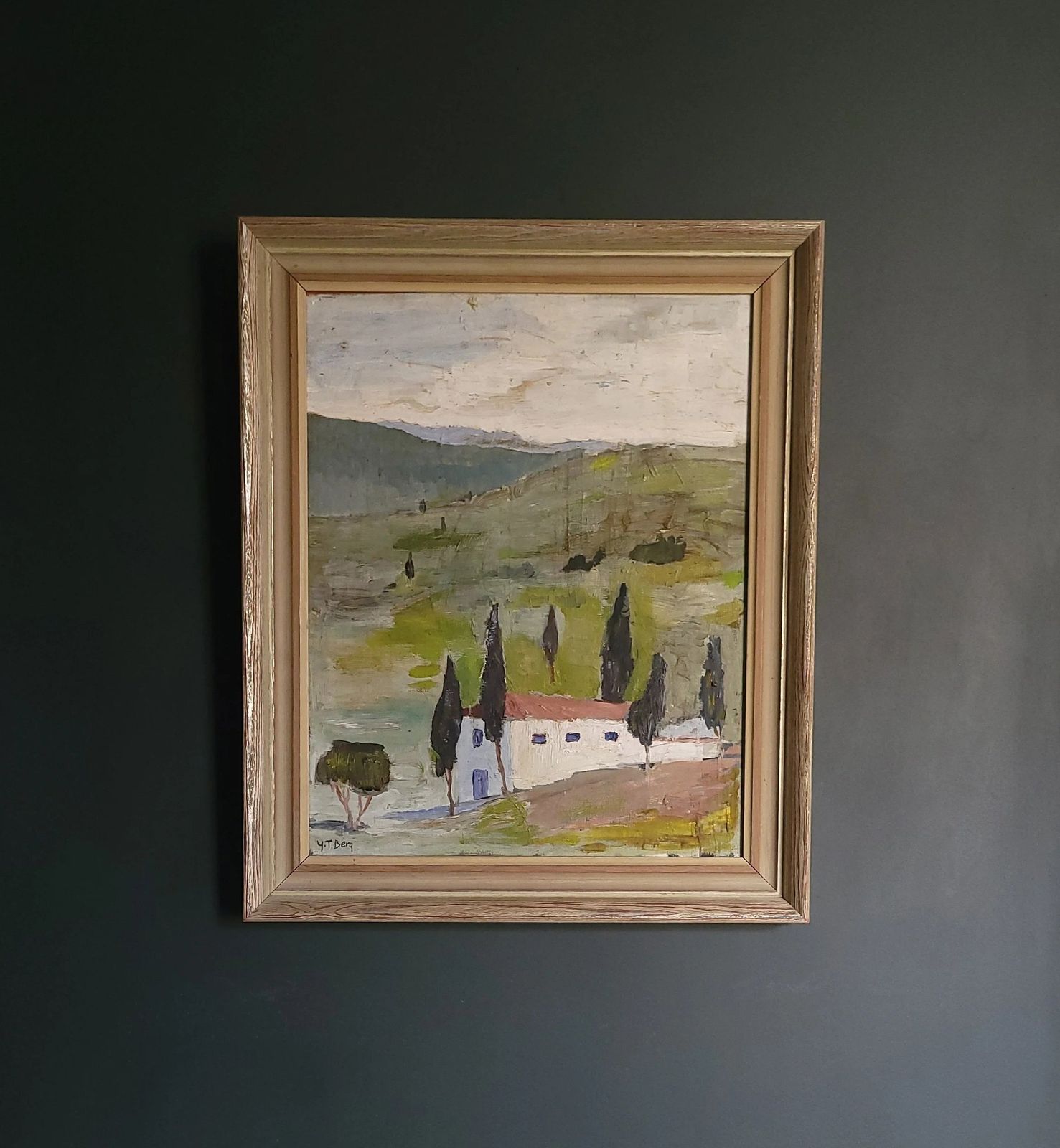 White House & Cypress Trees   Mid Century Vintage Landscape Painting photo vinterior