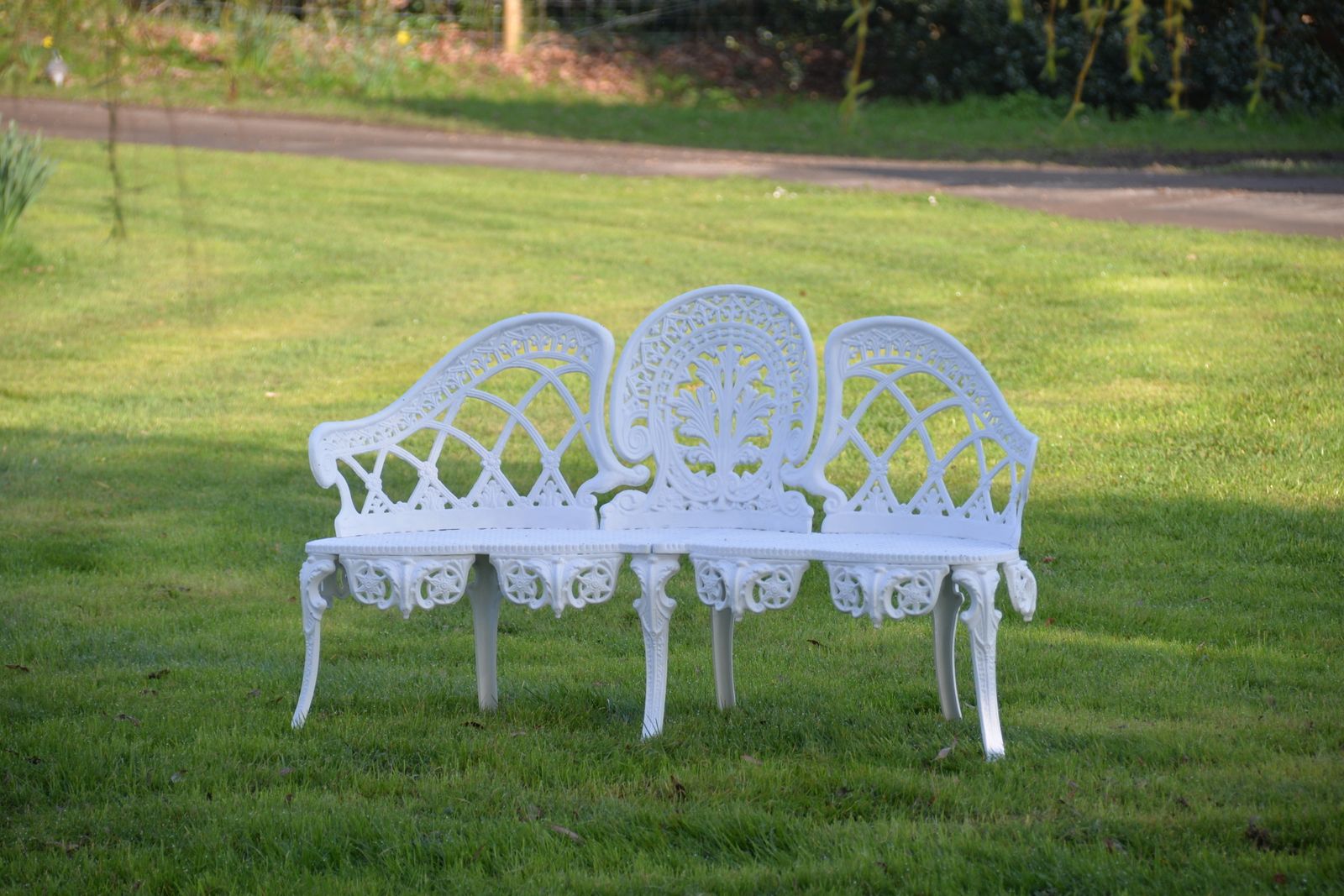 Vintage Cast Aluminium Double Backed Garden Bench photo for sale