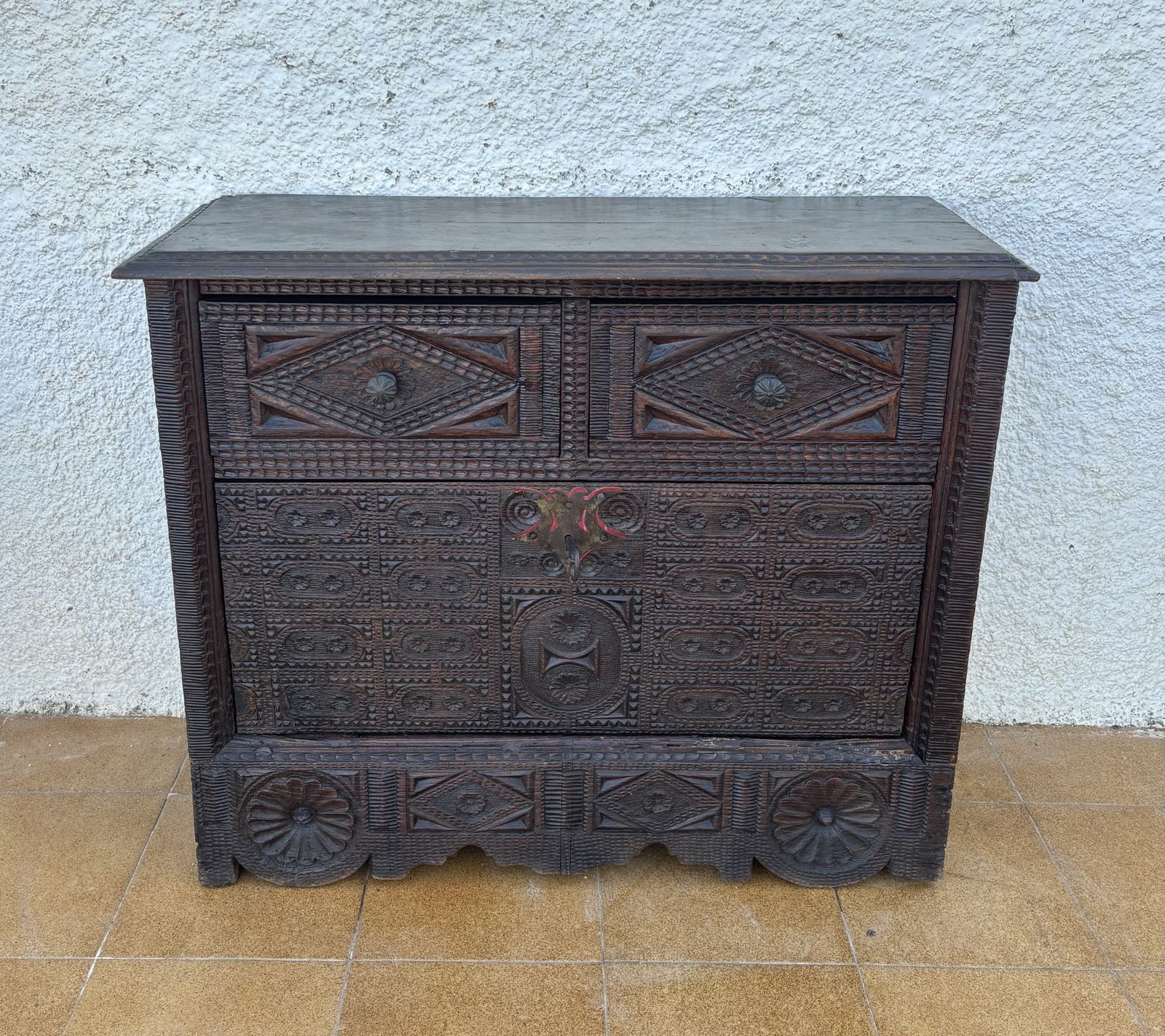 photo vinterior Spanish Renaissance Carved Cabinet With Drop Front Door And Two Drawers, 1880s