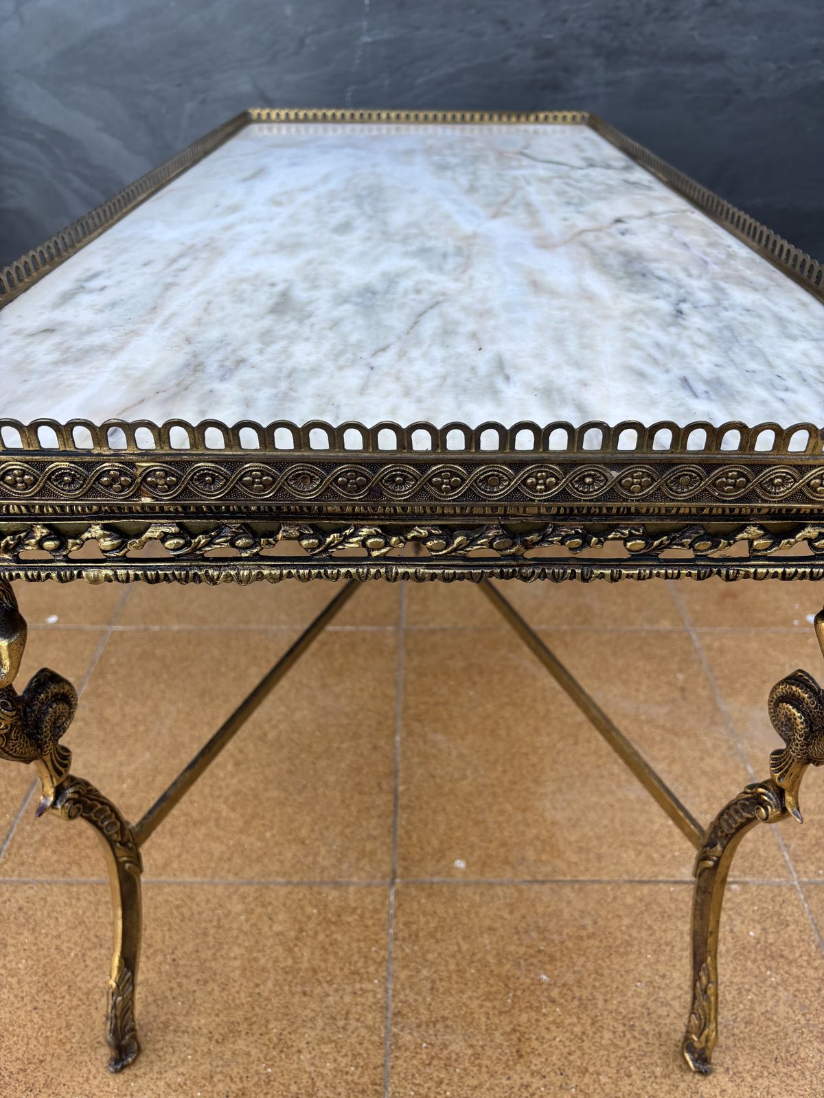 Neoclassical Bronze And Marble Coffee Table With Swan Motifs, 1940s photo for sale