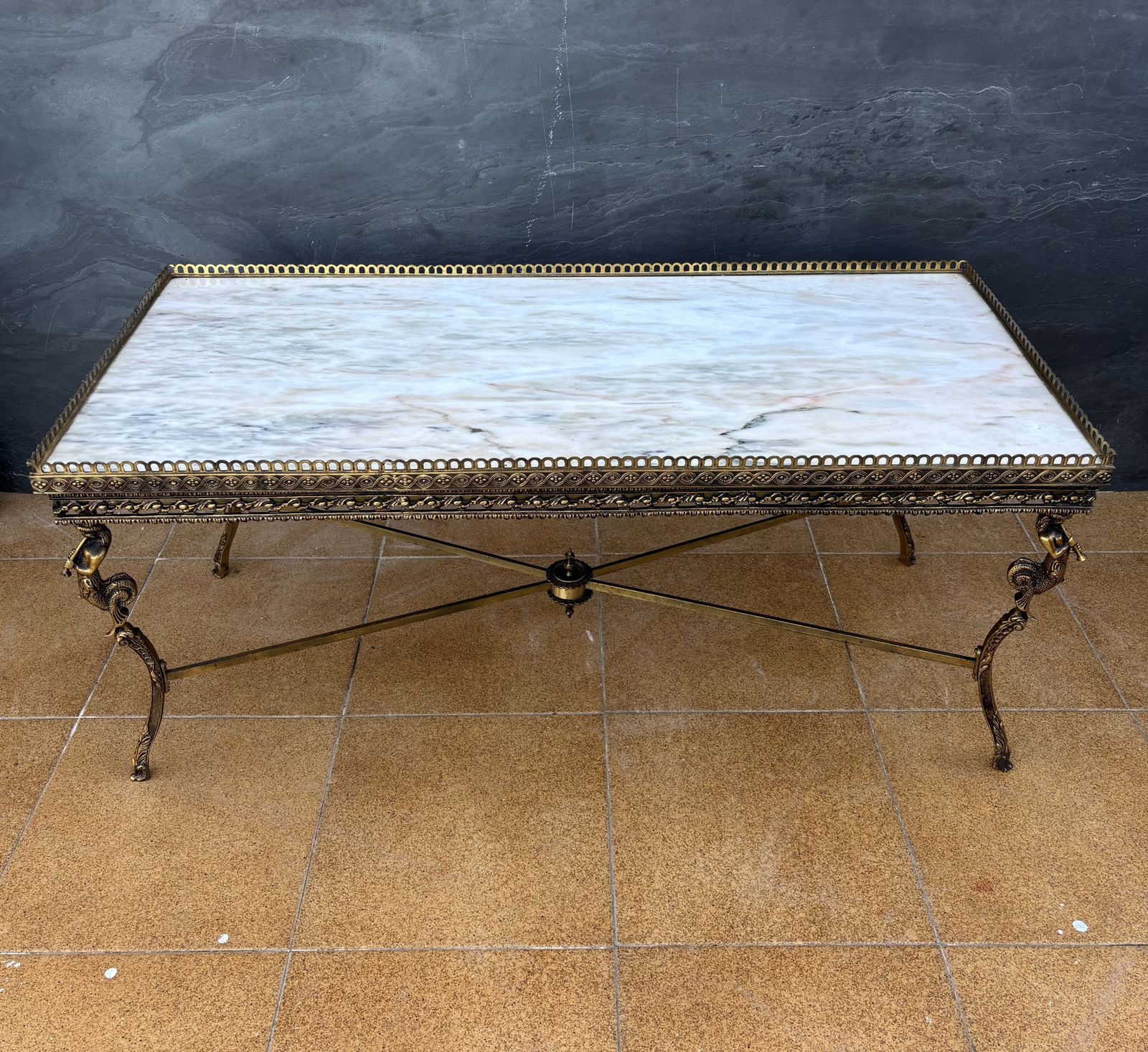 Furniture Neoclassical Bronze And Marble Coffee Table With Swan Motifs, 1940s photo