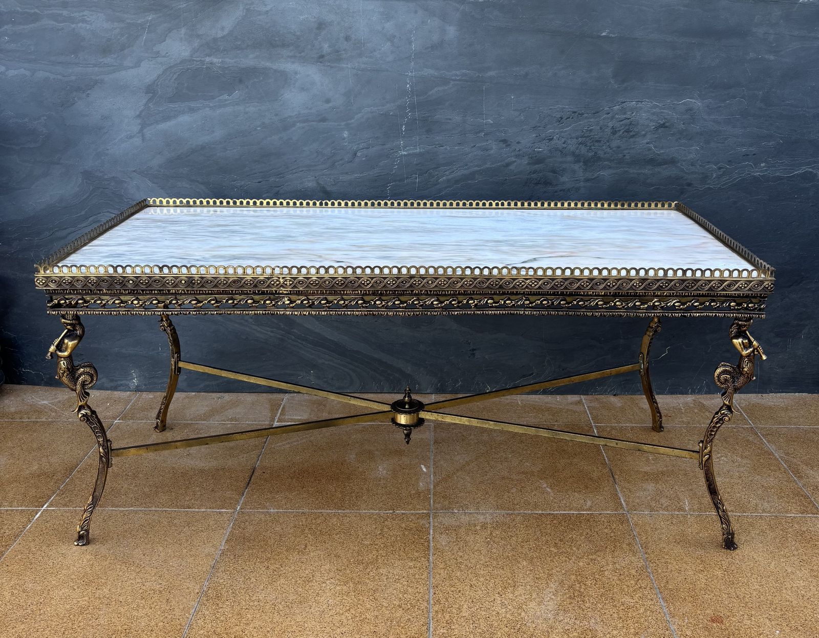 photo buy Neoclassical Bronze And Marble Coffee Table With Swan Motifs, 1940s