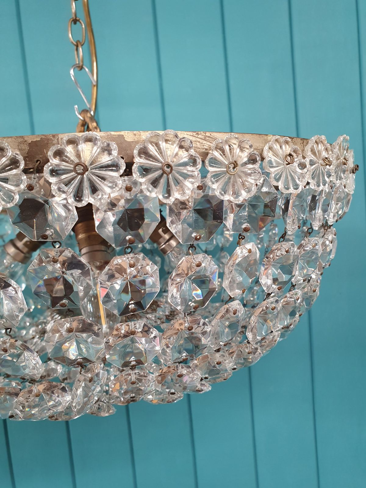 Cut Glass Crystal Antique Bag Chandelier 18" photo 795.0