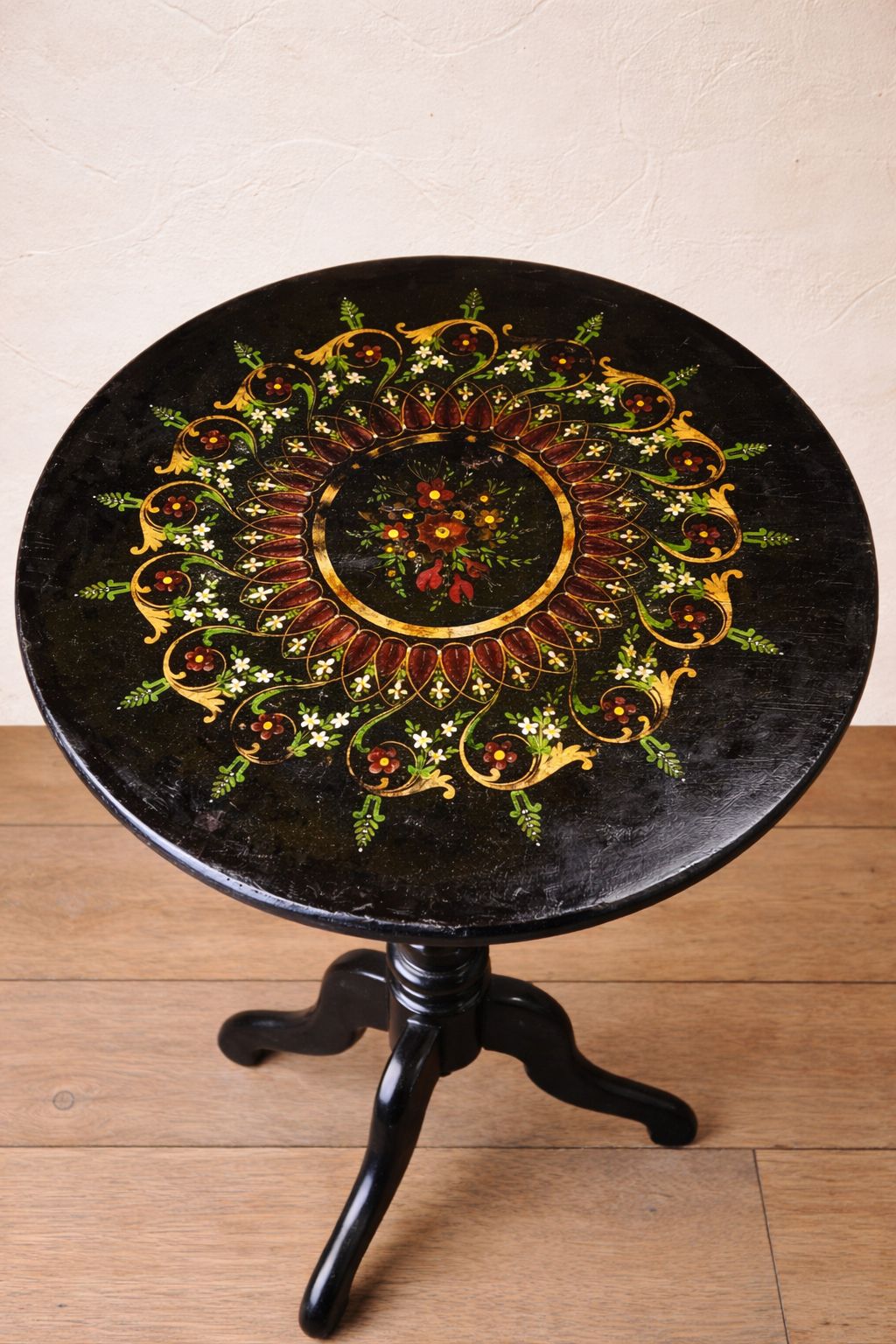 Victorian Style Ebonised & Hand Painted Occasional Table, Originally A Tilt Top, photo furniture