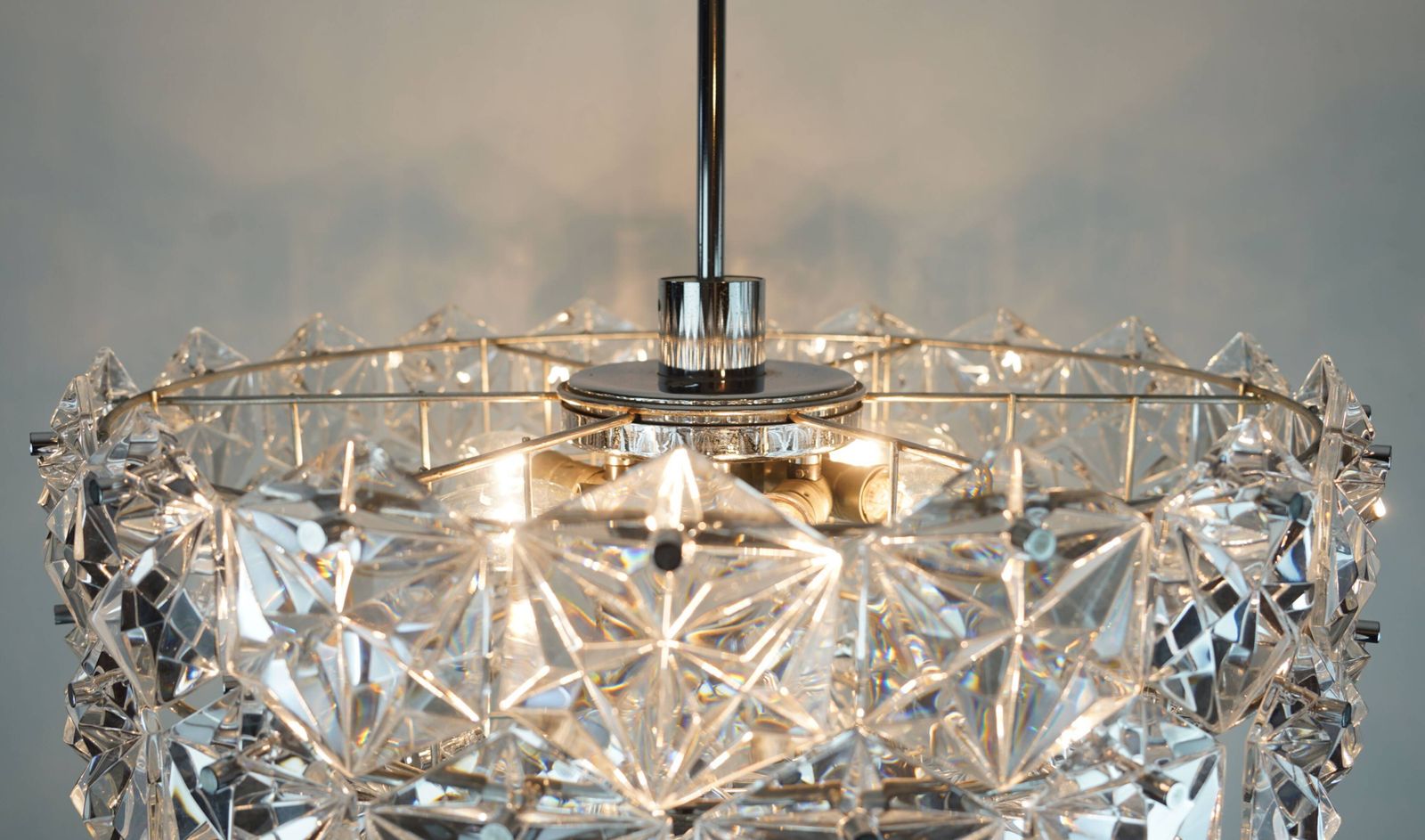 Kinkeldey Chandelier In Glass And Chrome With 66 Prisms, 1960s photo buy