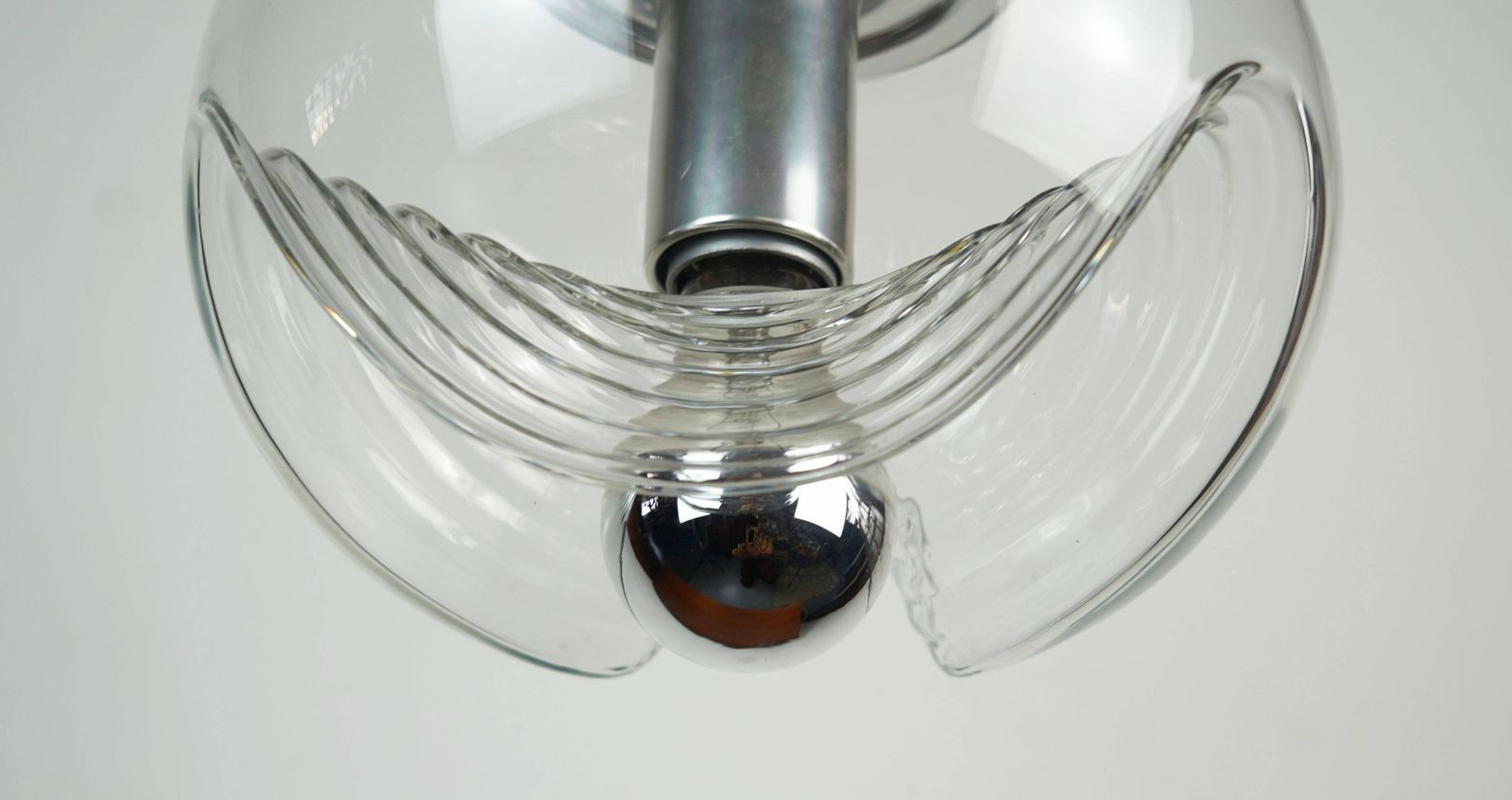 'Wave' Pendant Light In Clear Glass And Chrome By Peill & Putzler, Mid Century, 1960s photo Lighting