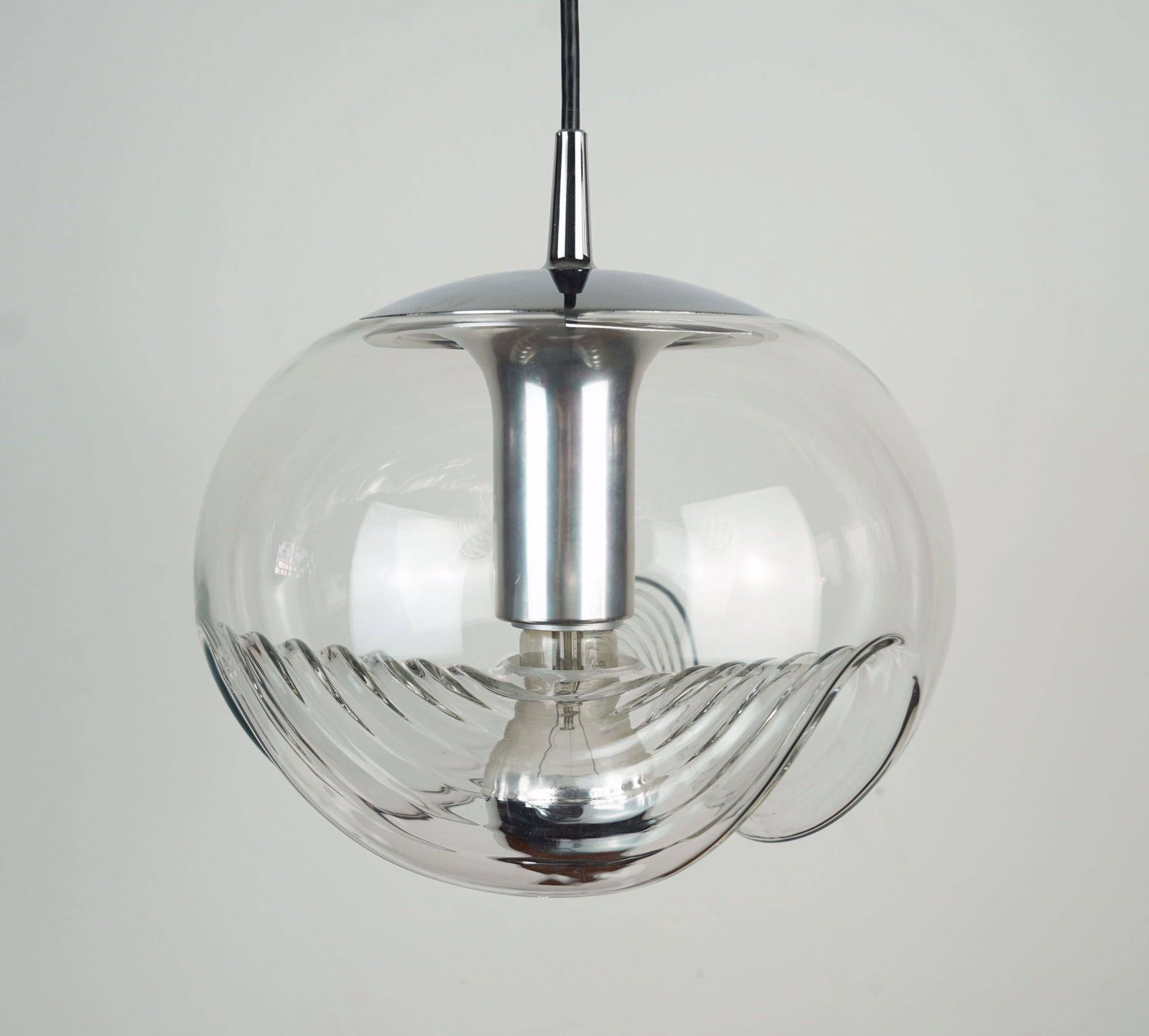 Lighting 'Wave' Pendant Light In Clear Glass And Chrome By Peill & Putzler, Mid Century, 1960s photo