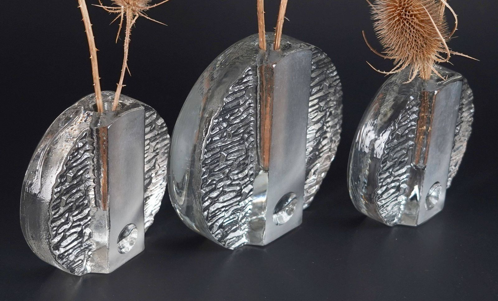 Set Of 3 Round Block Walther Glass Soliflore Vases From The 1960s And 70s, Op Art Style photo Home Decor