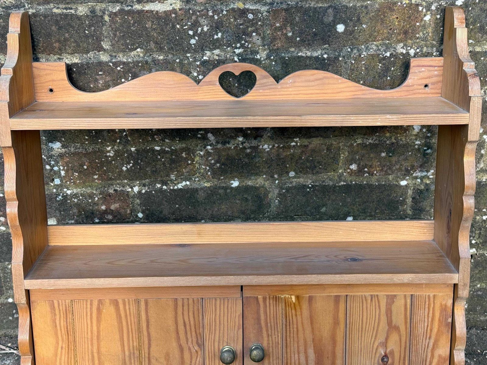 Handmade Rustic Original Pine Wall Shelf And Cupboard – Late 20th Century Country Style (Circa 1970s–1980s), Made In England photo for sale