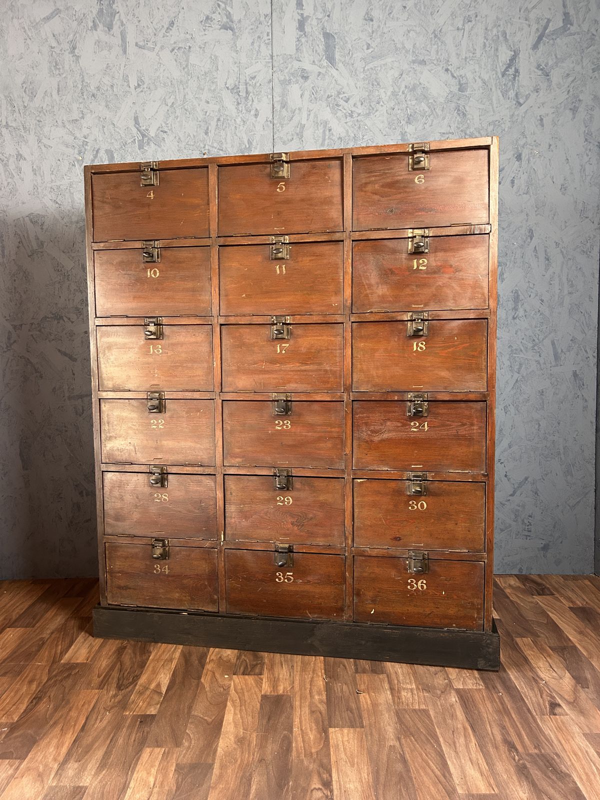 Early 20th Century Coal Mine Pigeon Hole Bank Of Drawers Apothecary Haberdashery photo for sale