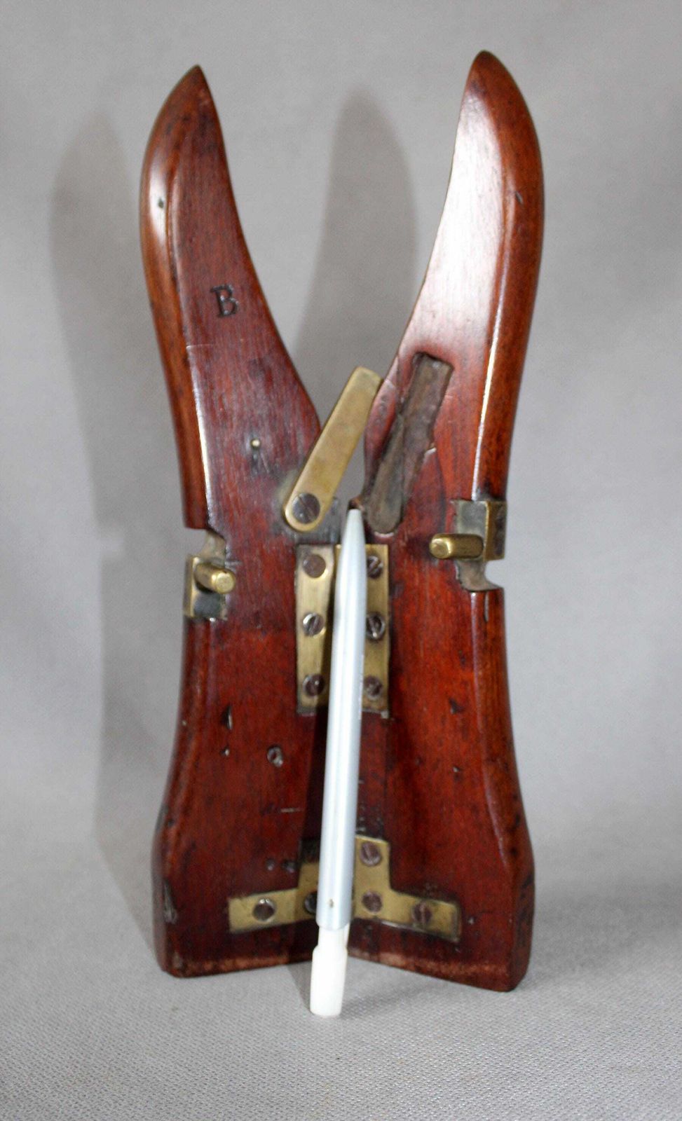 Antique Wood And Brass Boot Jack, Folding, Travelling, Gentleman British England, Country Farmhouse, Collector, Boot Puller photo for sale
