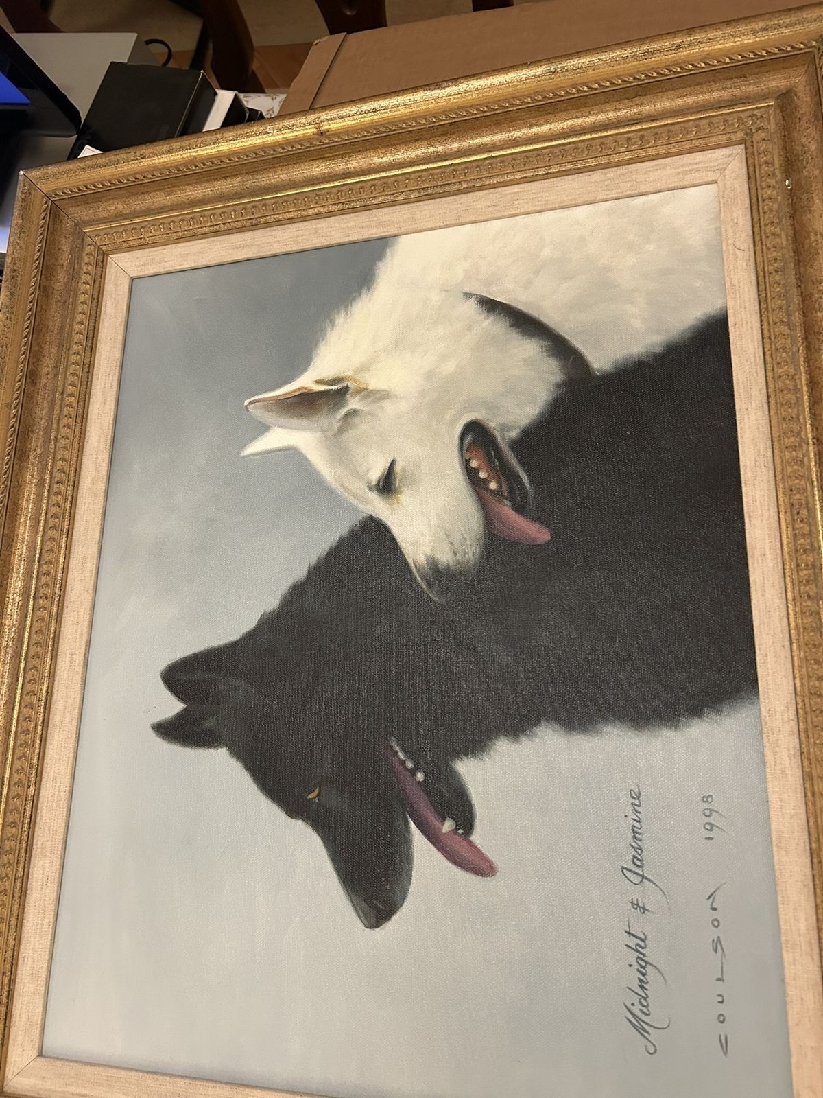 An Original Oil Painting Of Two Dogs By Prominent Artist Gerald Coulson