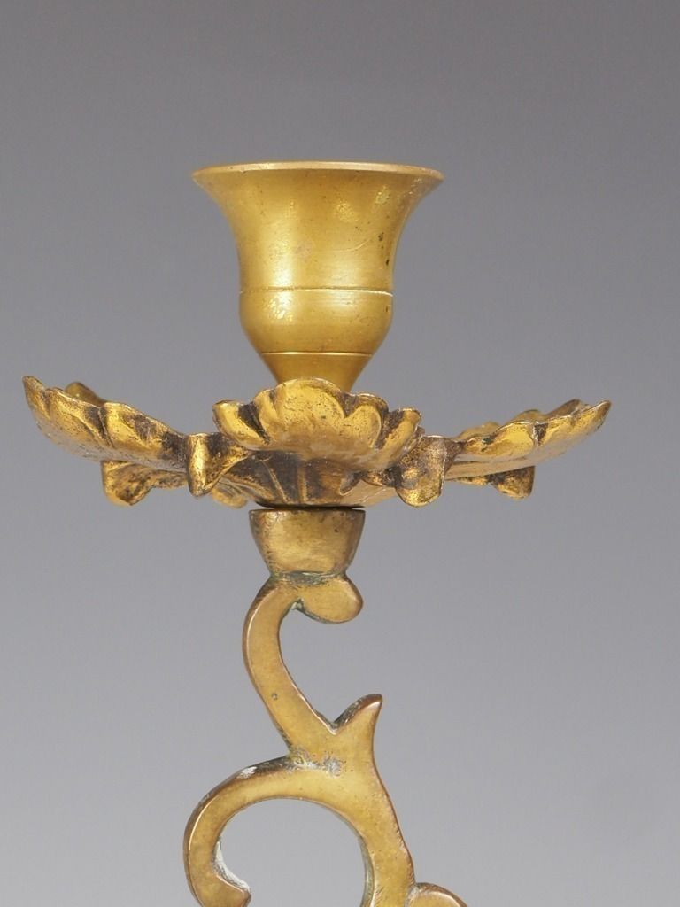 19th Century Dutch Brass Lion Candelabra Candle Holder photo for sale