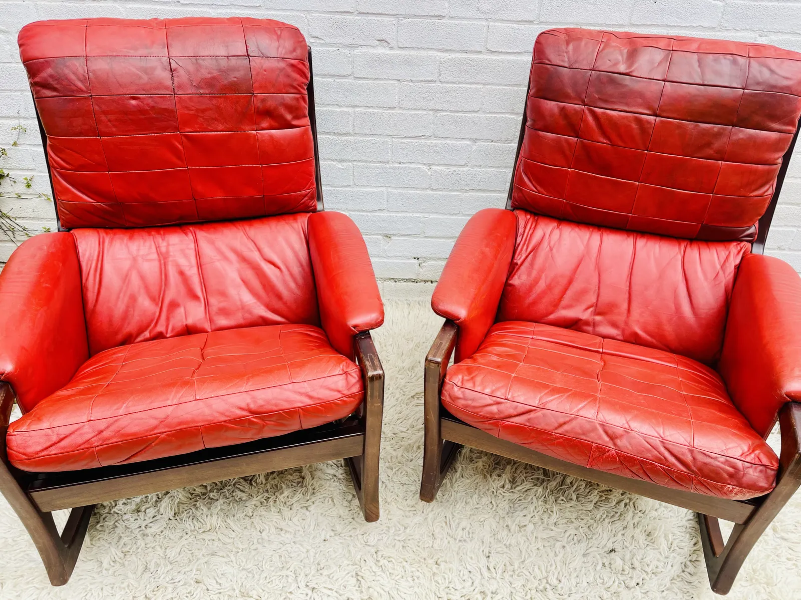 photo furniture Folke Ohlsson Gimson & Slater Mid Century Danish Red Leather Rocking Chair Pair