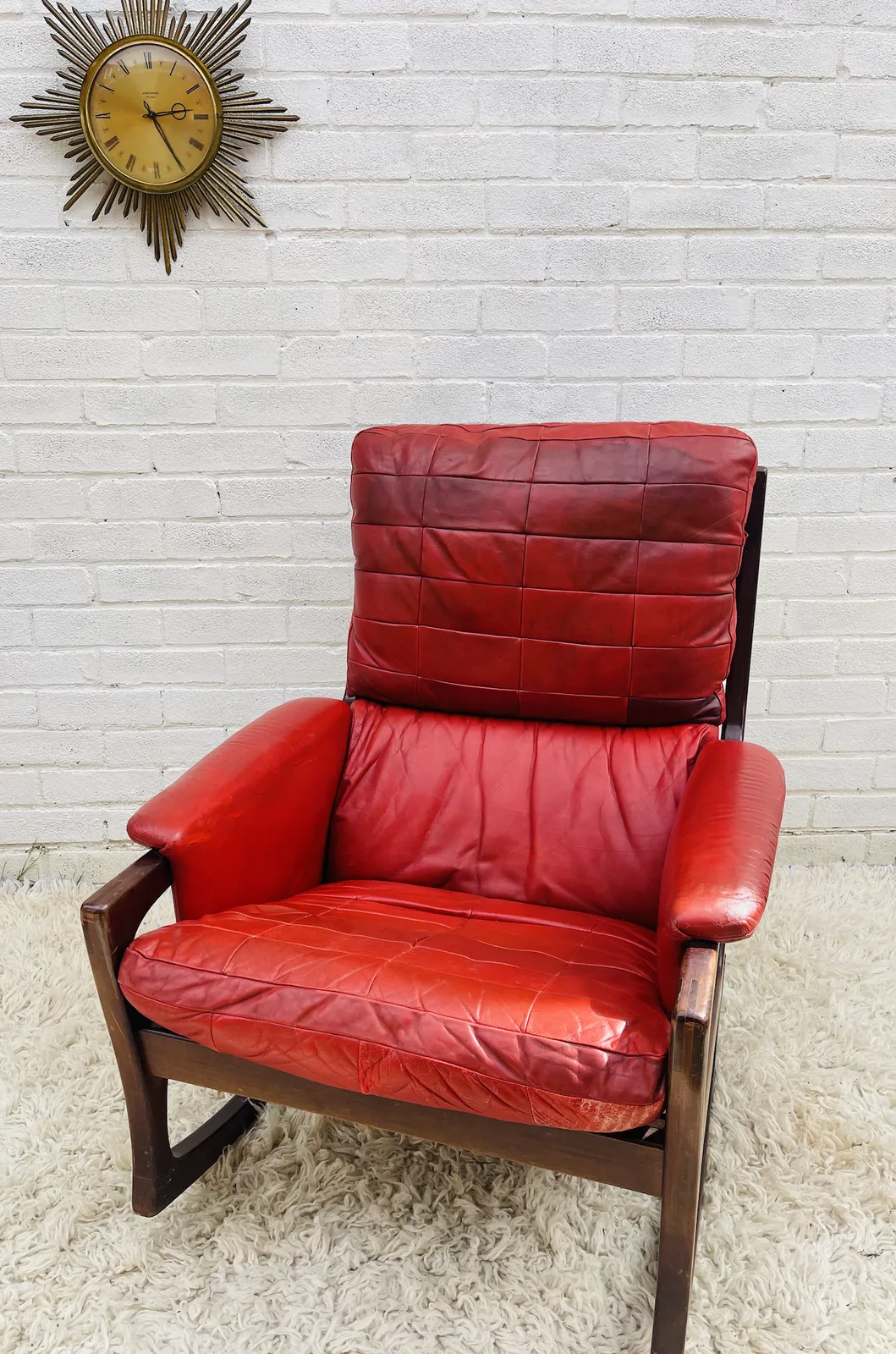 photo for sale Folke Ohlsson Gimson & Slater Mid Century Danish Red Leather Rocking Chair Pair