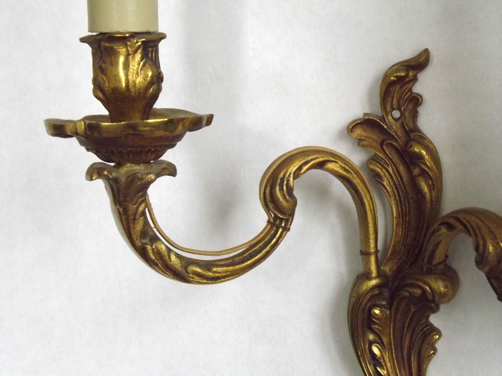 Elegant Vintage French Bronze Double Wall Sconces With Acanthus Leaf Detail photo vintage