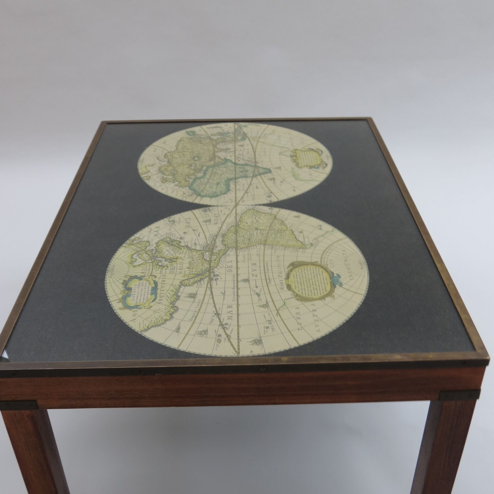 1970s Maison Jansen Campaign Style Coffee Table World Map photo vinterior