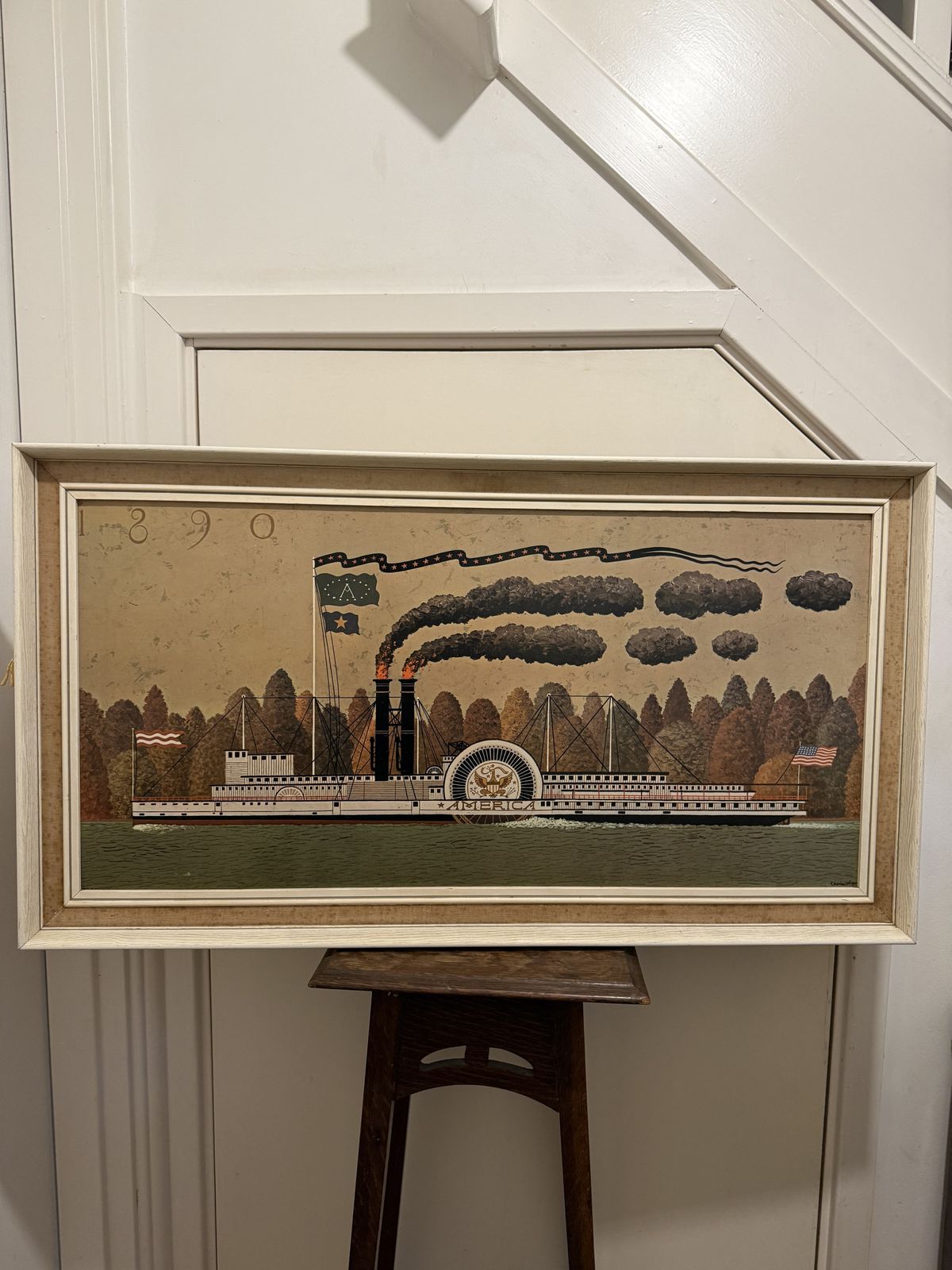Vintage Charles Wysocki Americana Steamboat Print Framed Nautical Wall Art Decor