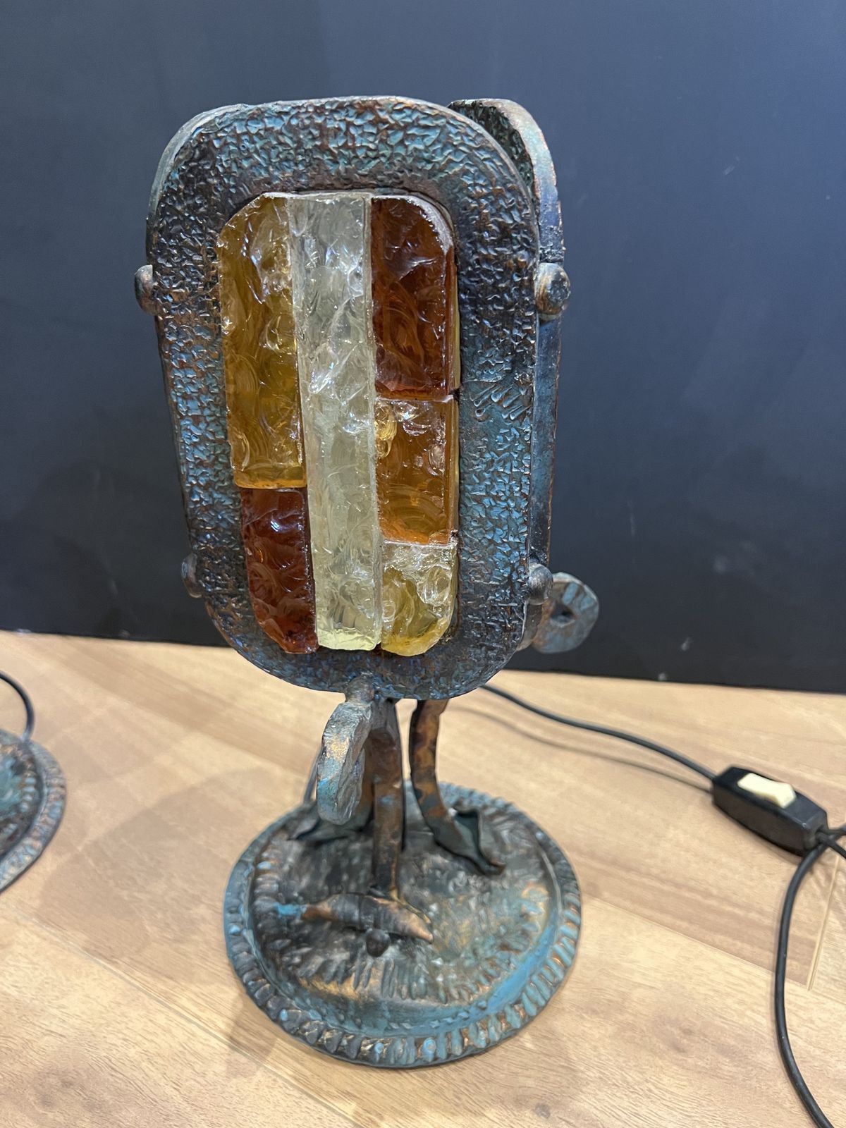 Pair Of Italian Brutalist Table Lamps By Albano Poli For Poliarte Verona 1960s Vintage photo for sale