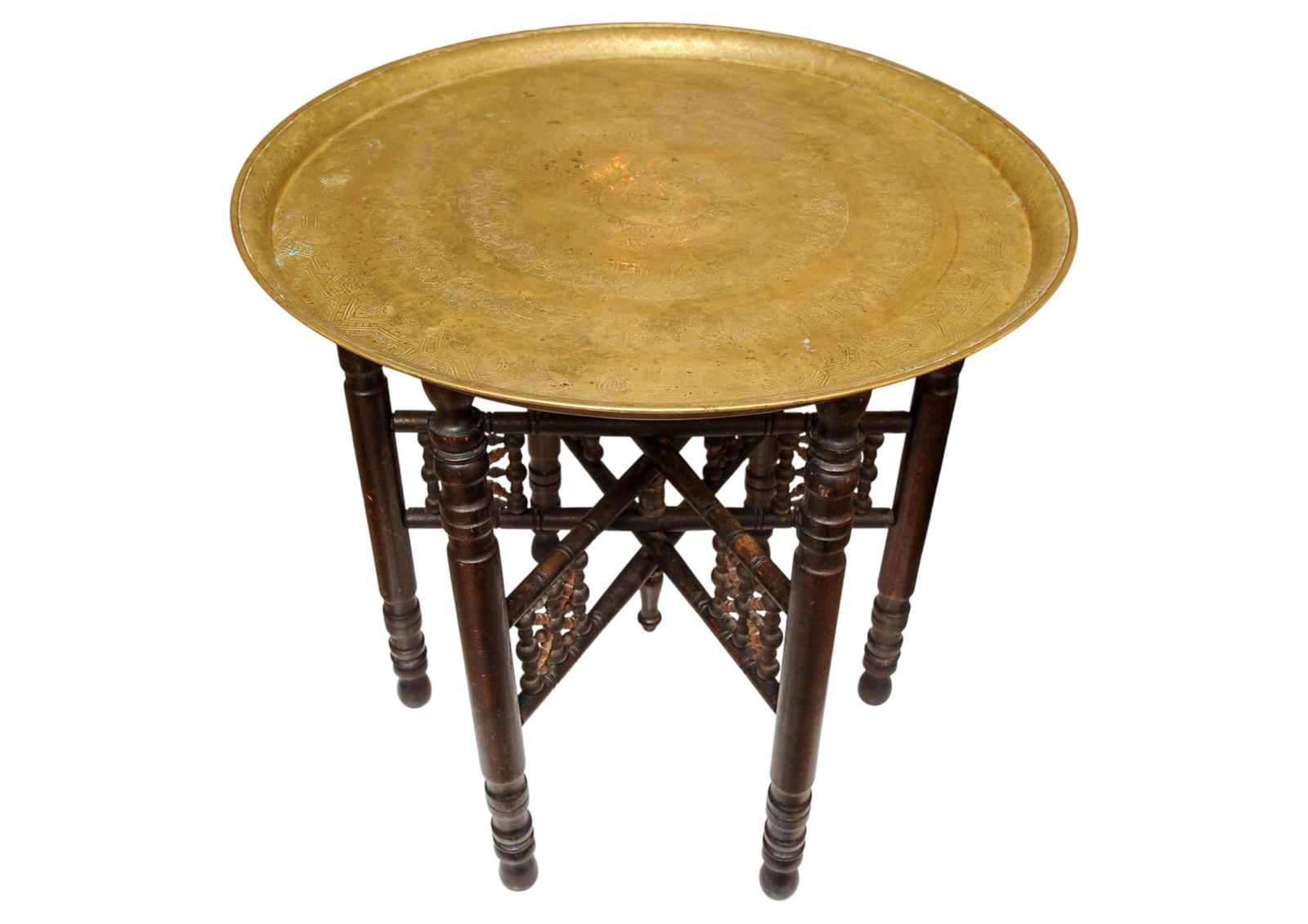 A Traditional Liberty Of London Style Hand Crafted Middle Eastern Folding Tea Table With Removable Brass Circular Top photo furniture