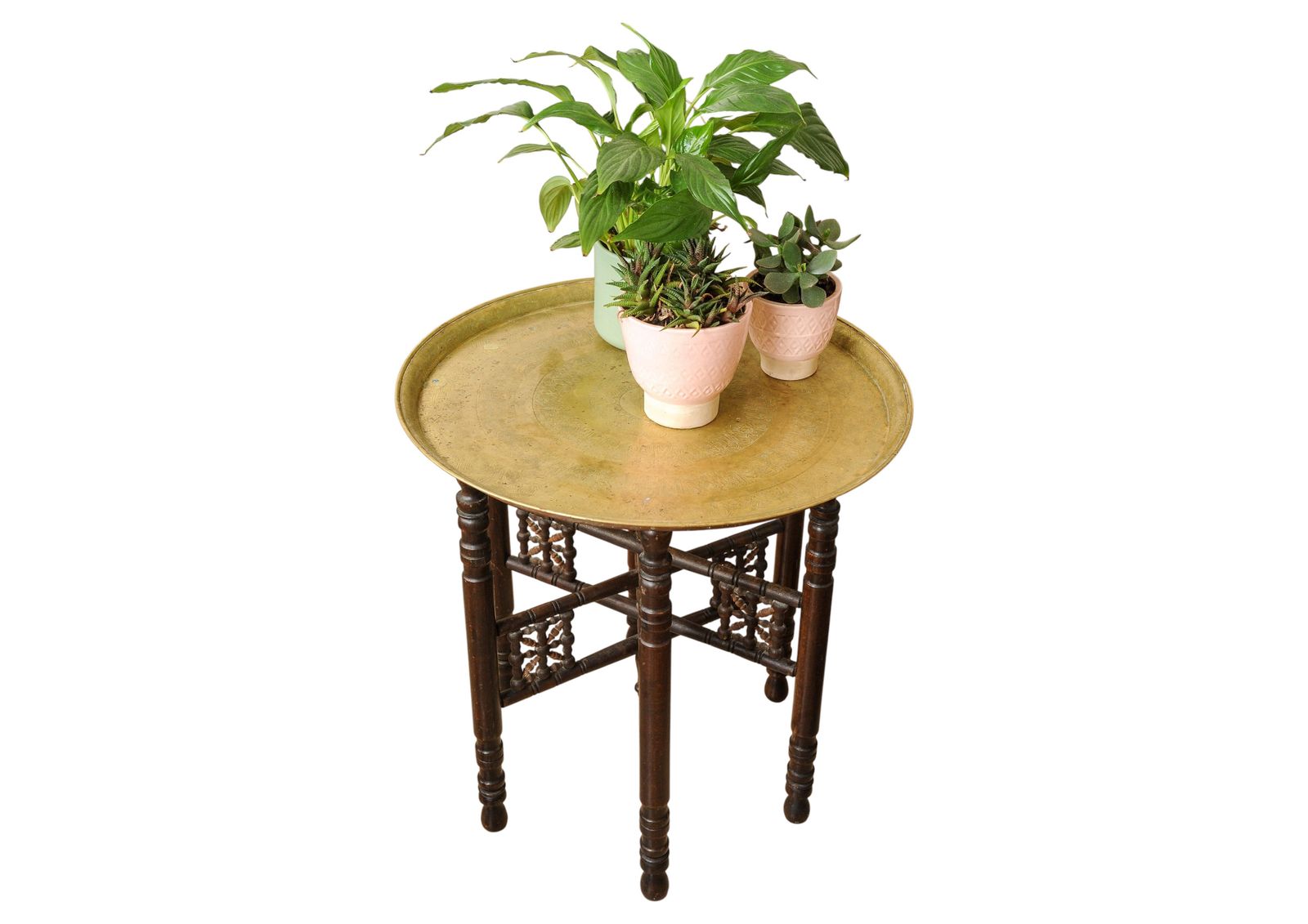 A Traditional Liberty Of London Style Hand Crafted Middle Eastern Folding Tea Table With Removable Brass Circular Top