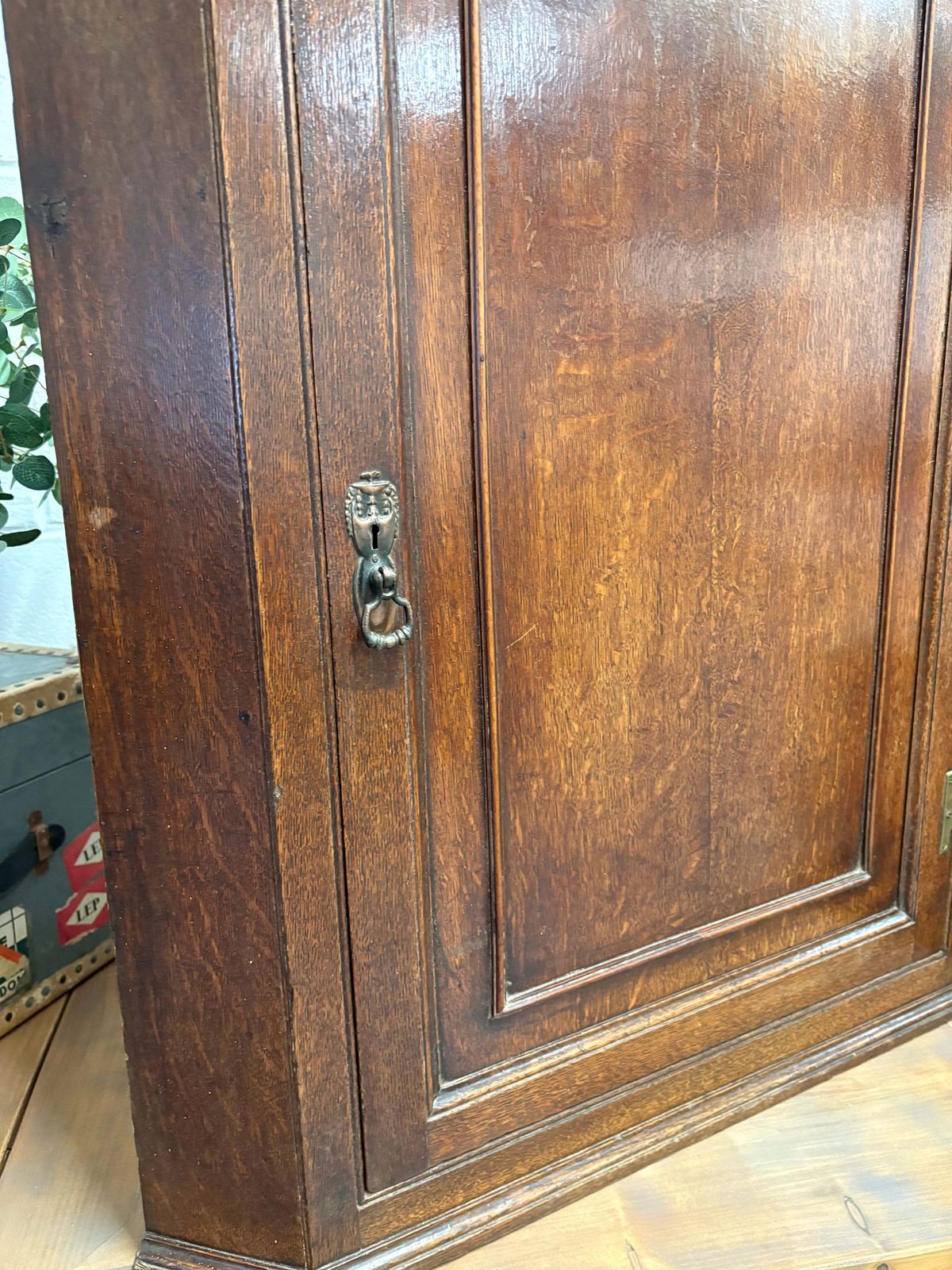 Large Antique Georgian Oak Wall Hanging Corner Cupboard Cabinet photo vinterior