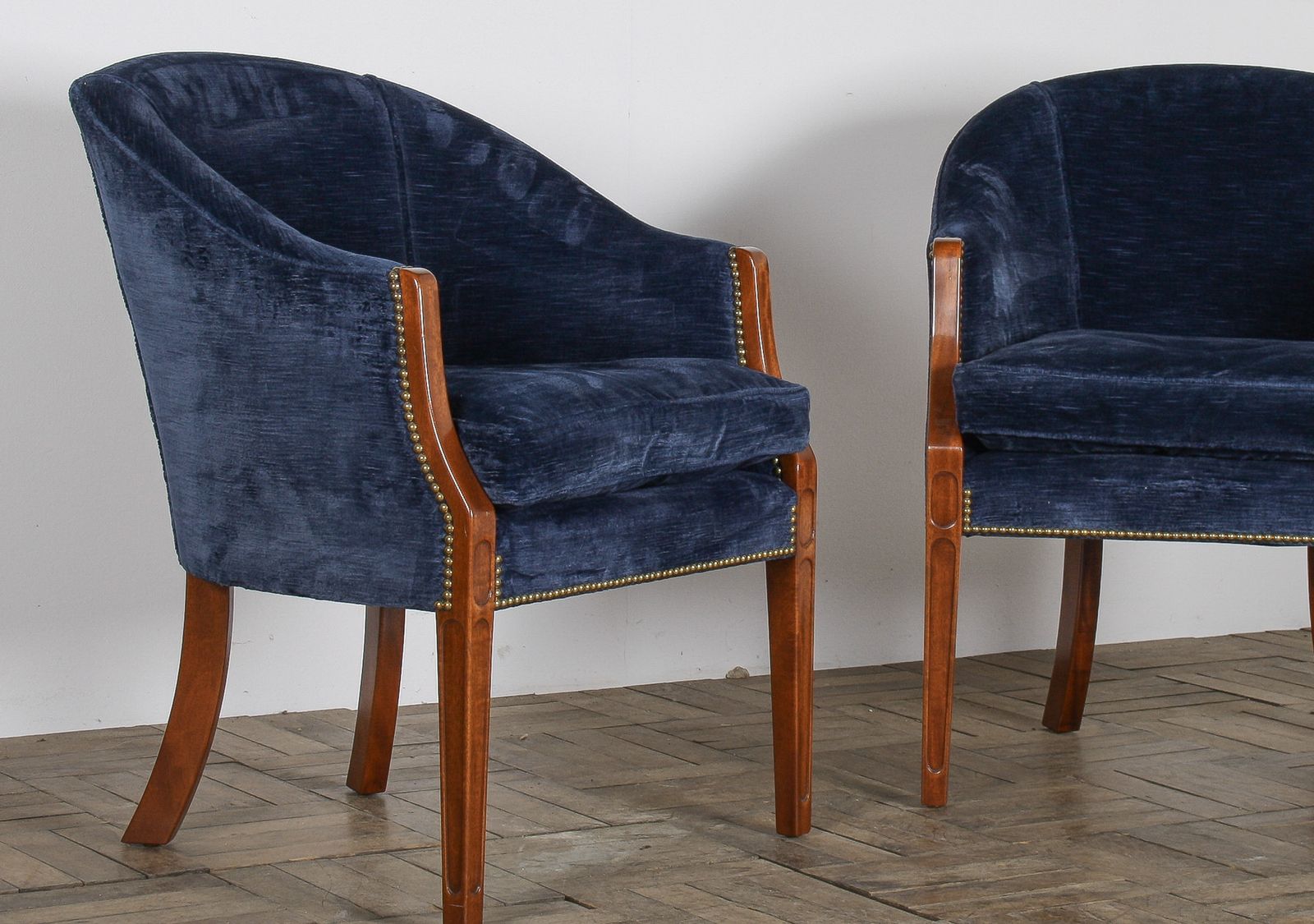 A Pair Of Arthur Brett Tub Chairs In Navy Blue 1980s – Fine English Furniture photo buy