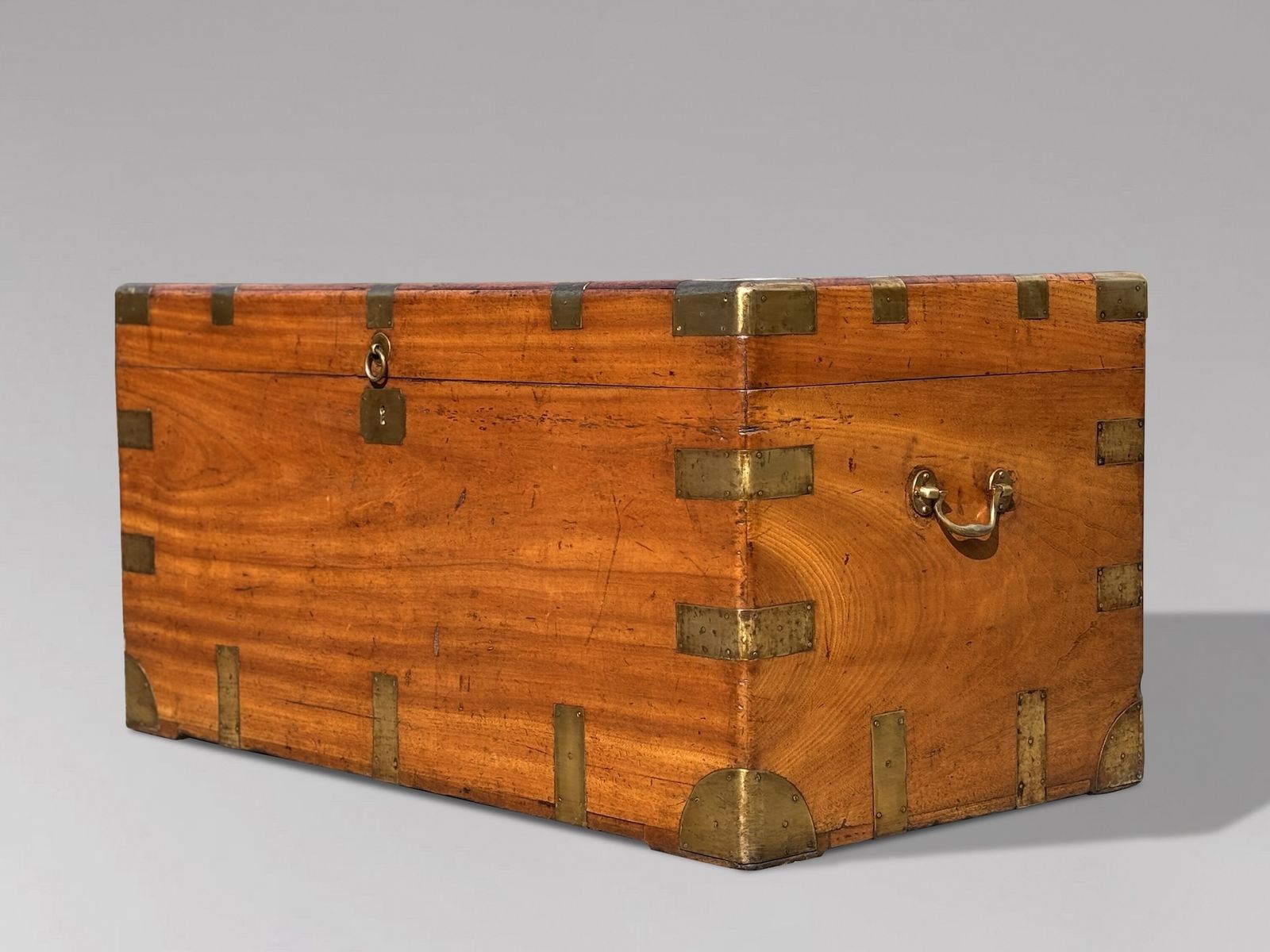 Large 19th Century Camphor Wood Brass Bound Travelling Trunk photo for sale