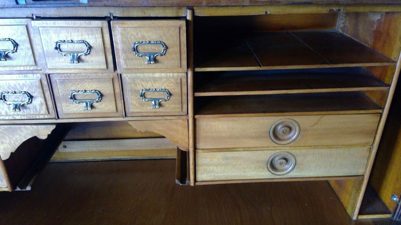Roll Top Desk Of Large Size,And Of Fine Quality Walnut,With An S"Shaped Tambour Fronted Roll And A Well Fitted Canadian Maple Wood Interior(locks Work photo buy