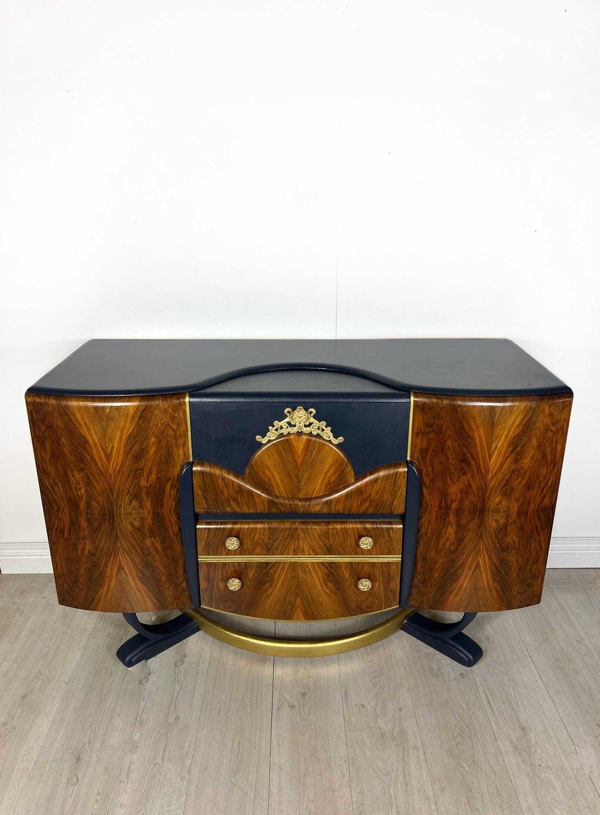 Blue And Gold Art Deco Beautility Cocktail Cabinet photo for sale