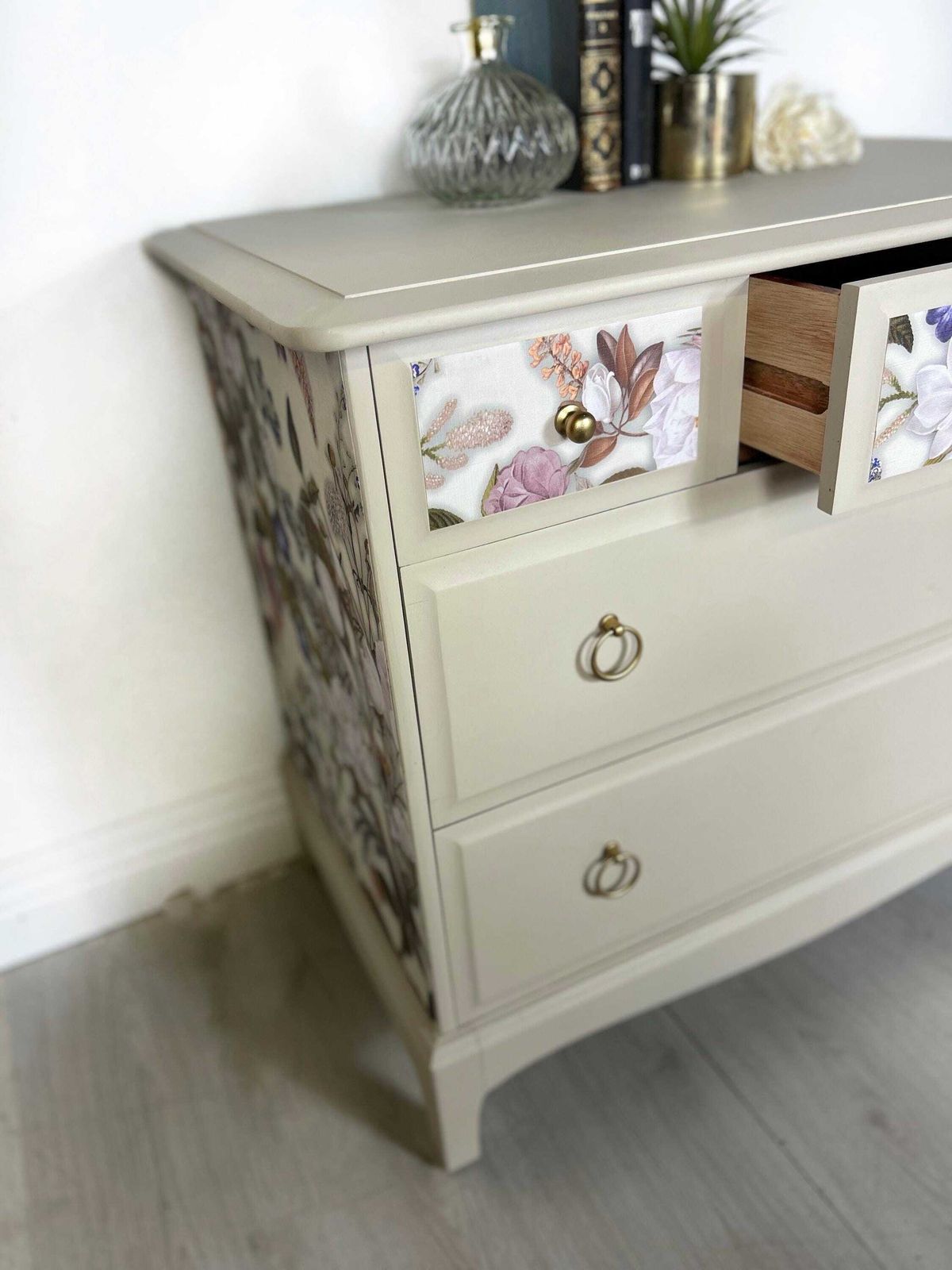 Stag 3 Over 2 Neutral Floral Chest Of Drawers photo for sale