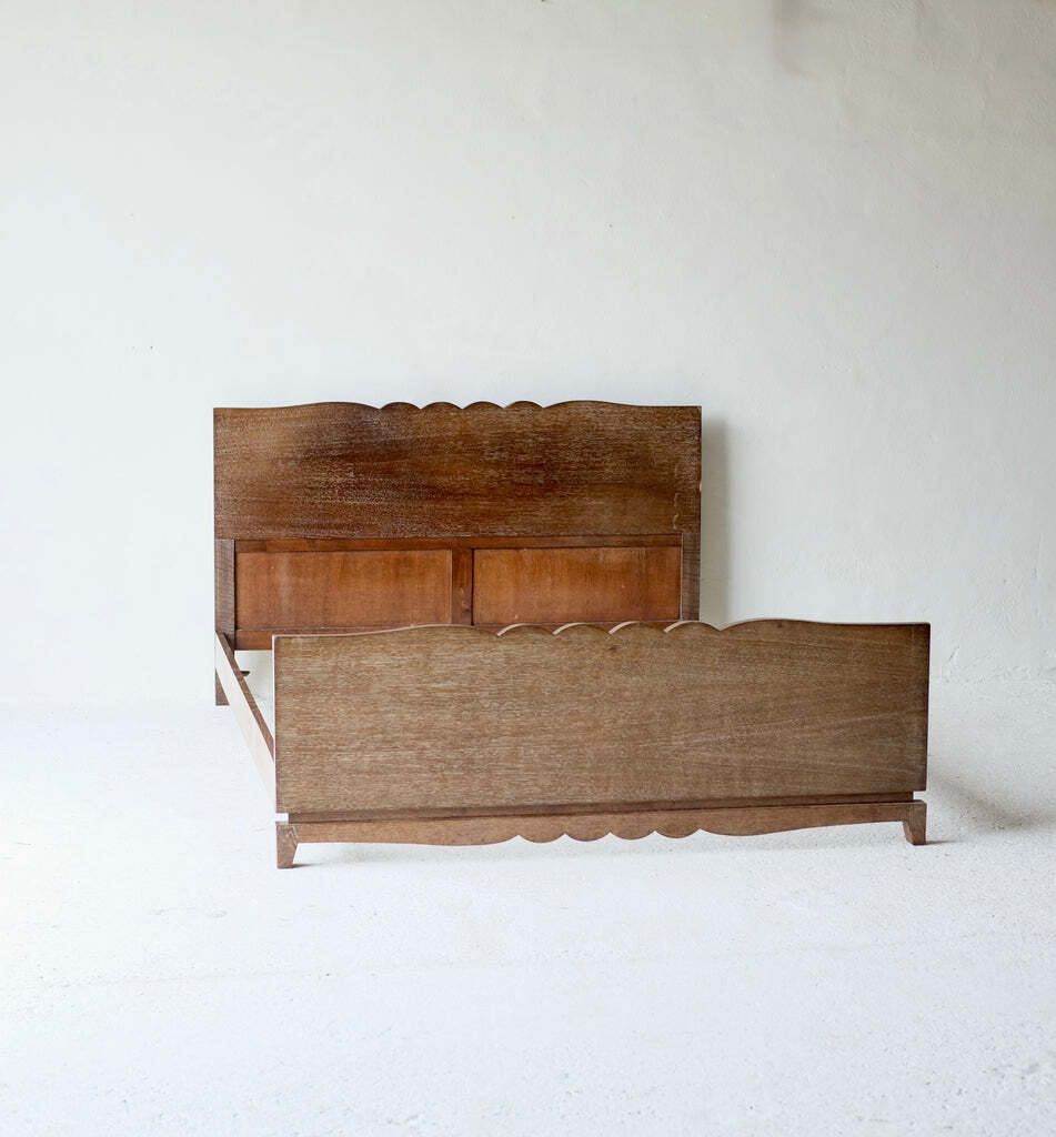 French Art Deco Cerused Oak Double Bed photo vintage