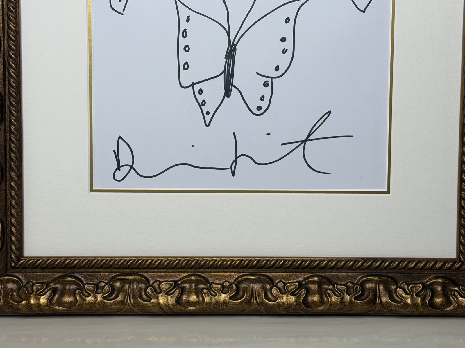 Damien Hirst Butterfly Drawing With Hearts – Signed Original Ink On Paper, Framed photo vinterior