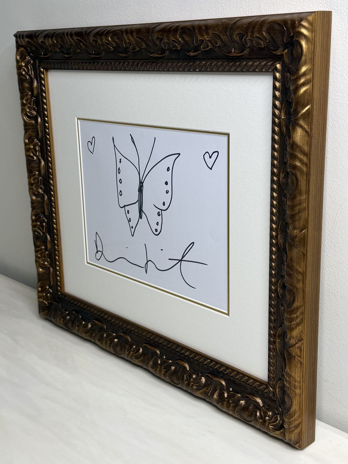 photo for sale Damien Hirst Butterfly Drawing With Hearts – Signed Original Ink On Paper, Framed
