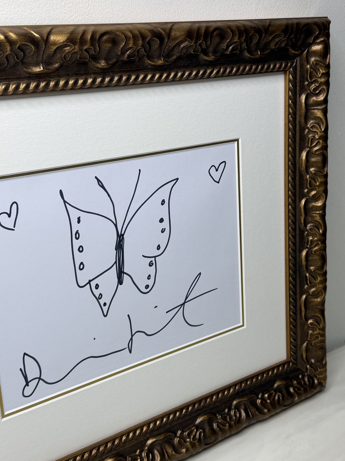 Art Damien Hirst Butterfly Drawing With Hearts – Signed Original Ink On Paper, Framed photo