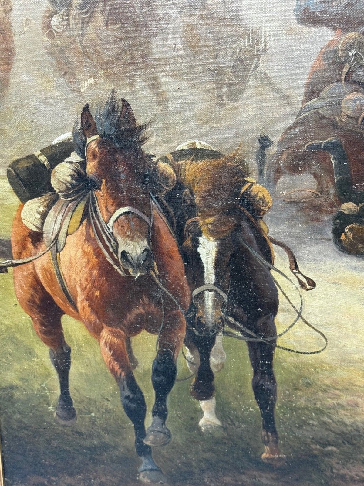 photo vintage Edith Alice Simkins (1870–1949) – Runaway Horses (1939) | Large Wwi Battle Oil Painting | Equestrian Military Art