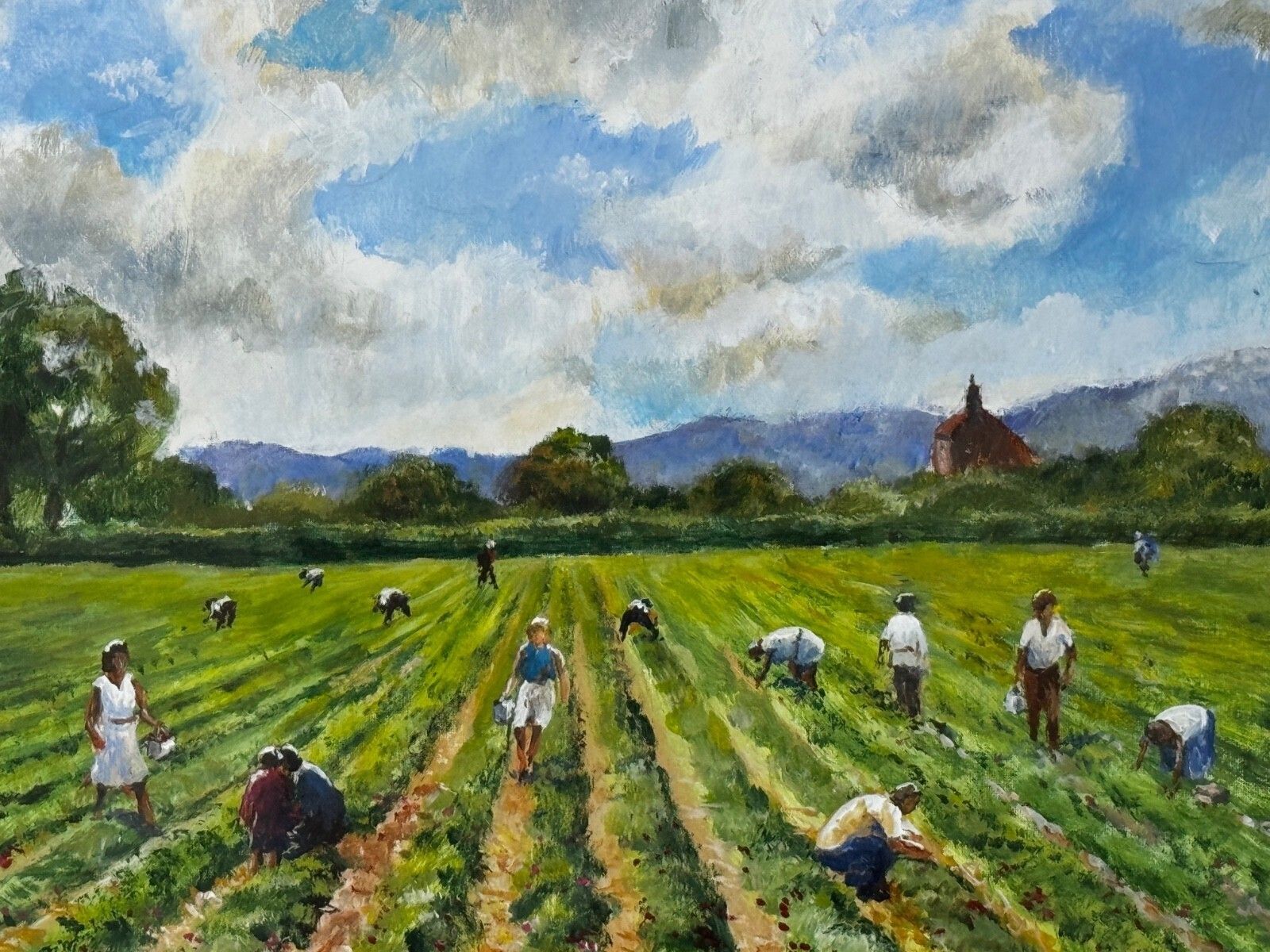 Leslie Grover – The Strawberry Pickers | British Impressionist Oil Painting | South Downs Landscape photo buy