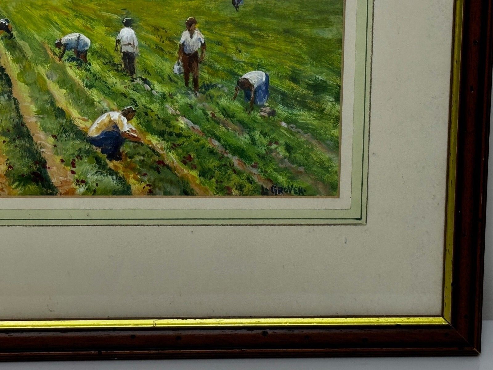 photo for sale Leslie Grover – The Strawberry Pickers | British Impressionist Oil Painting | South Downs Landscape